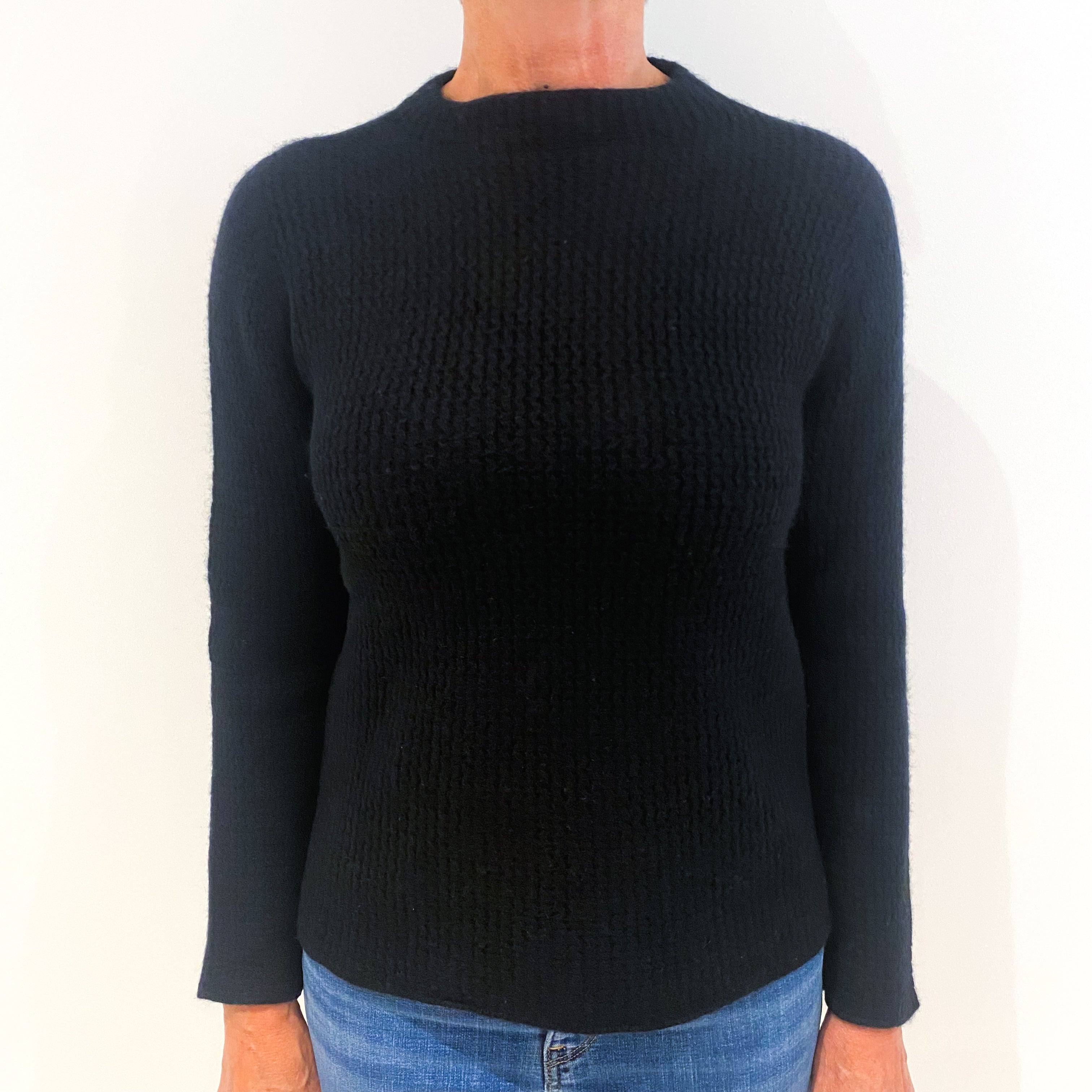 Black Chunky Cashmere High Crew Neck Jumper Medium