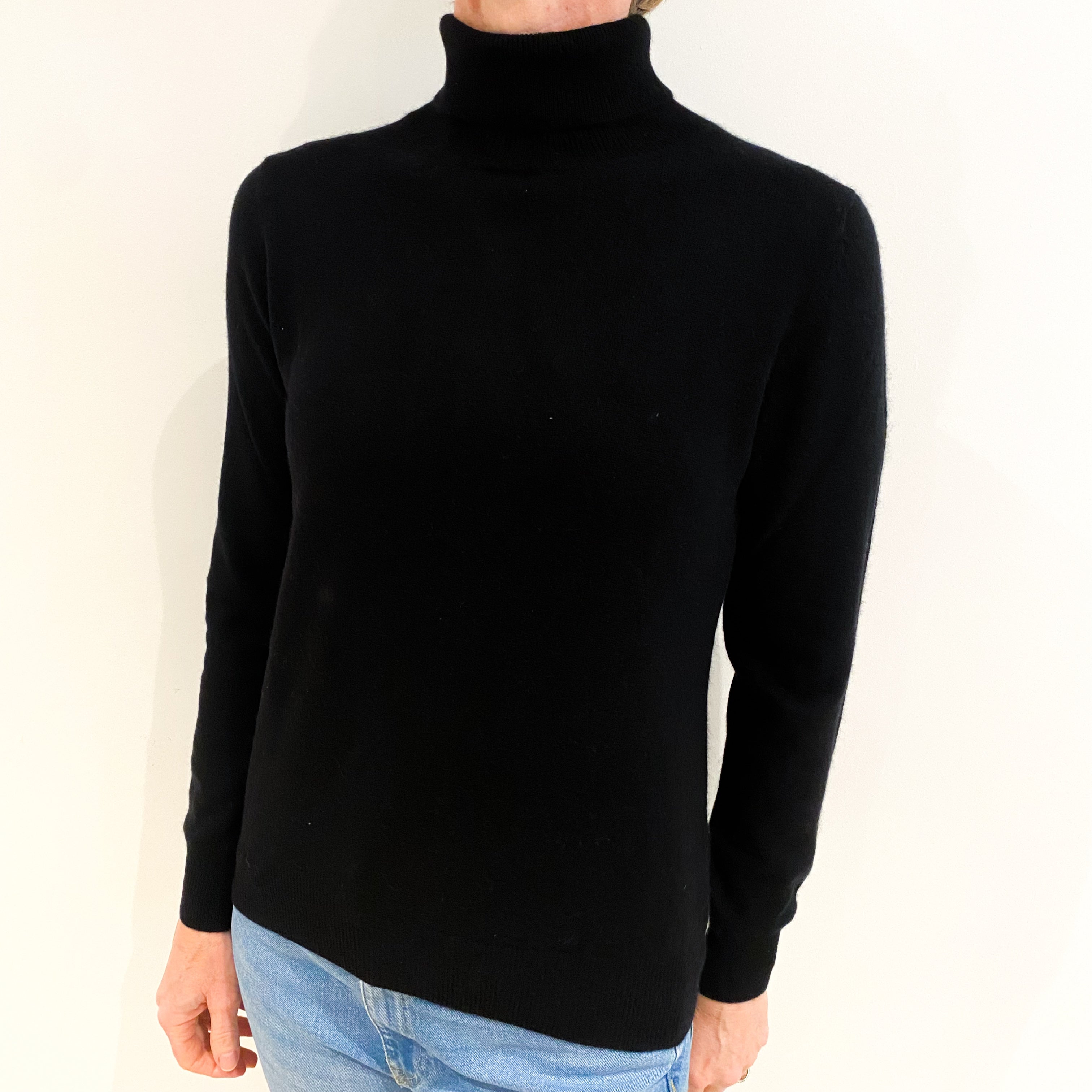 Black Cashmere Polo Neck Jumper Small