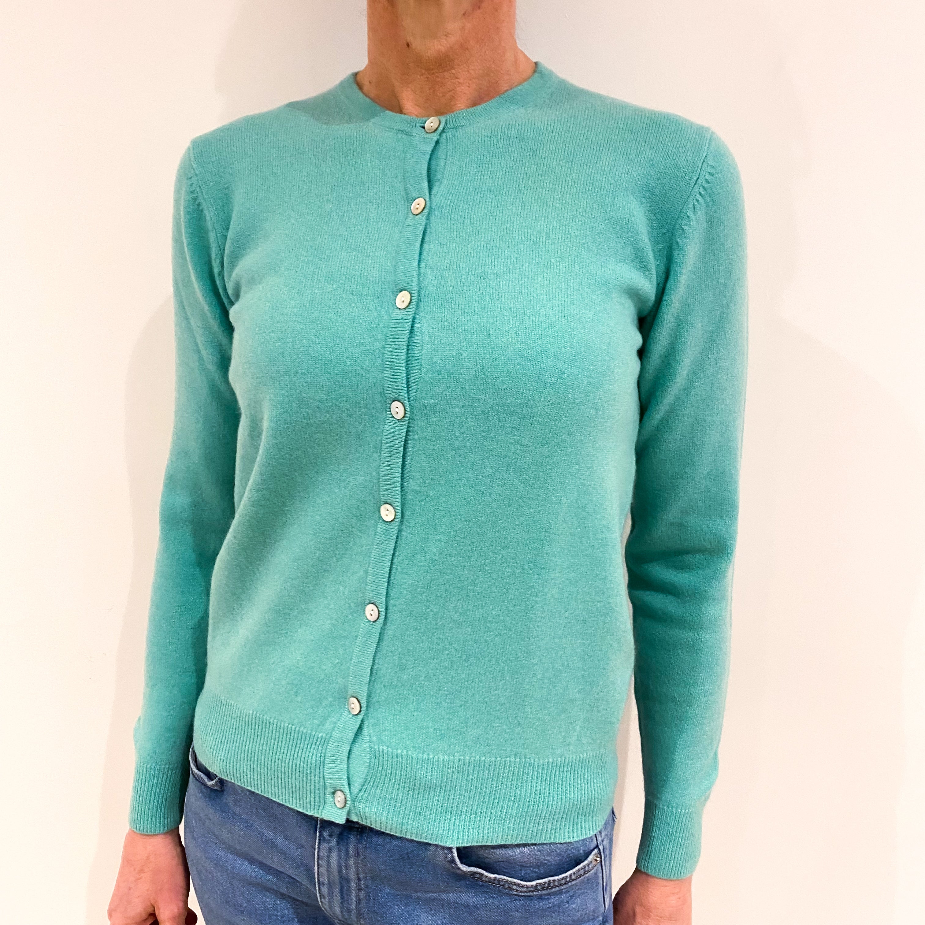 Mint Green Cashmere Crew Neck Cardigan Small