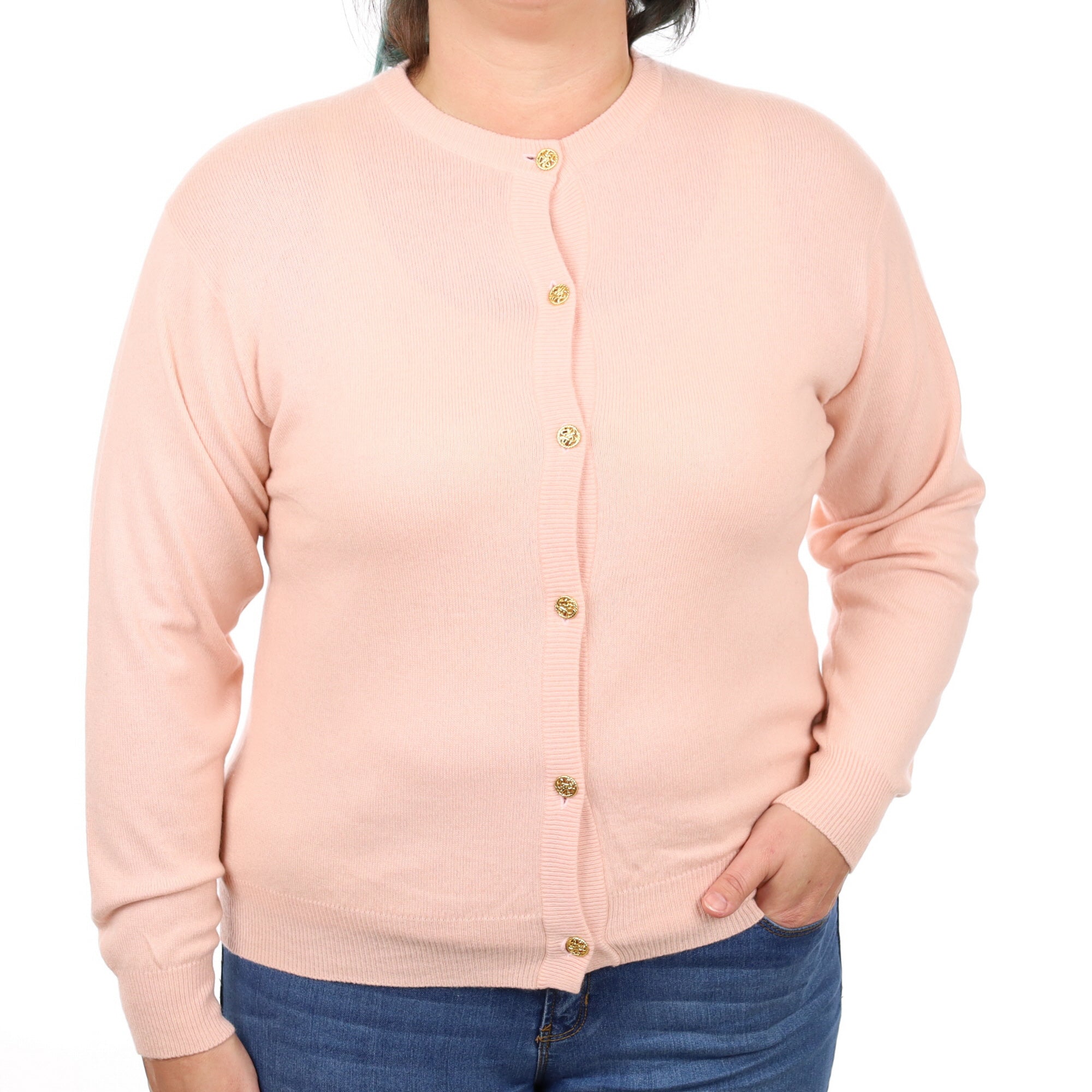 Coronation Pink Cashmere Crew Neck Cardigan Large