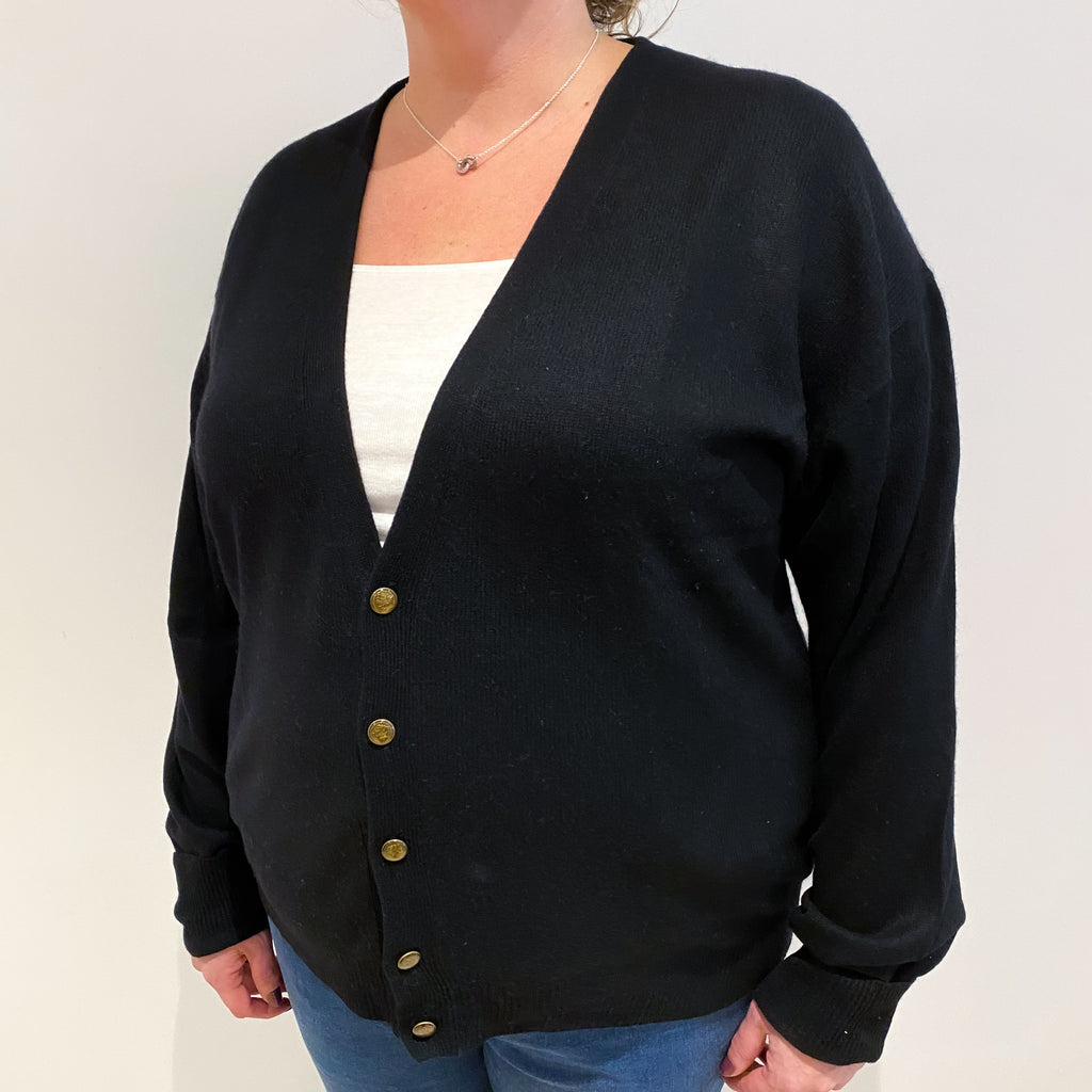 Black Cashmere V Neck Cardigan Extra Extra Large