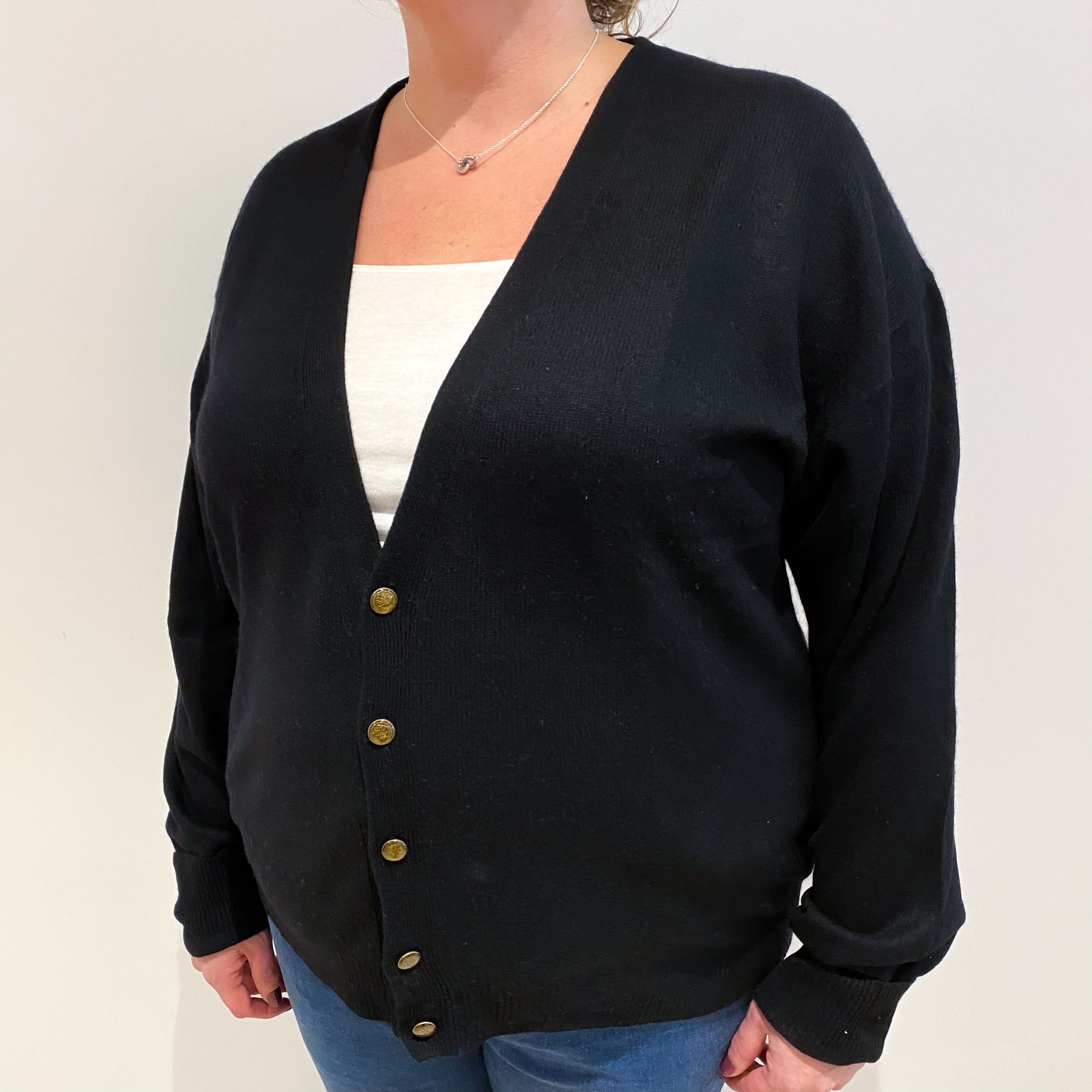 Black Cashmere V Neck Cardigan Extra Extra Large
