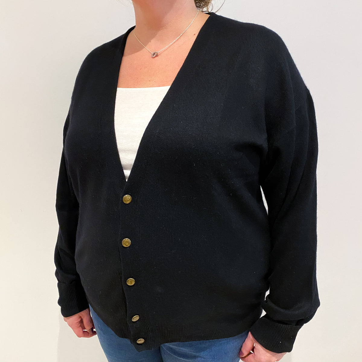 Black Cashmere V Neck Cardigan Extra Extra Large