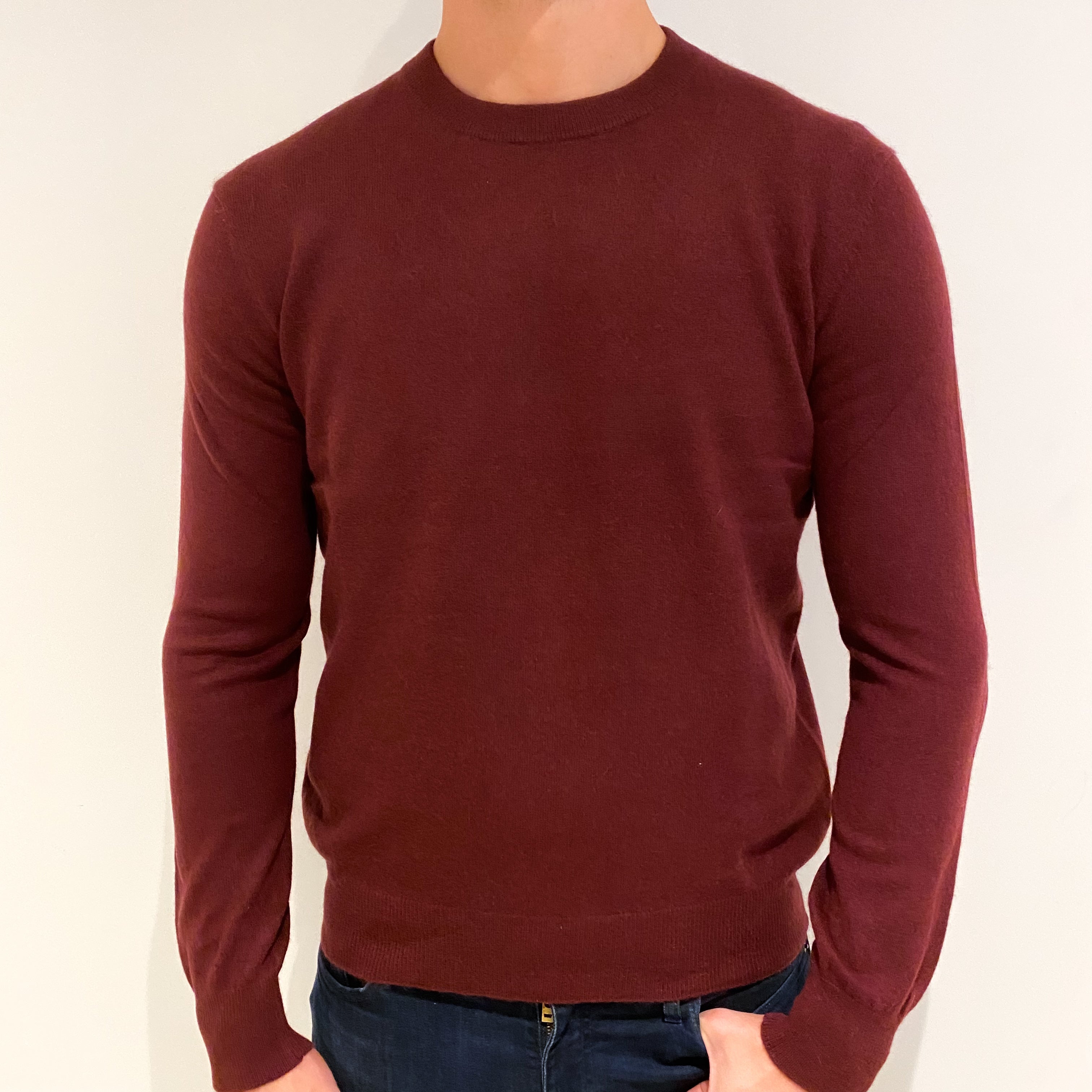 Men's Wine Red Cashmere Crew Neck Jumper Extra Large