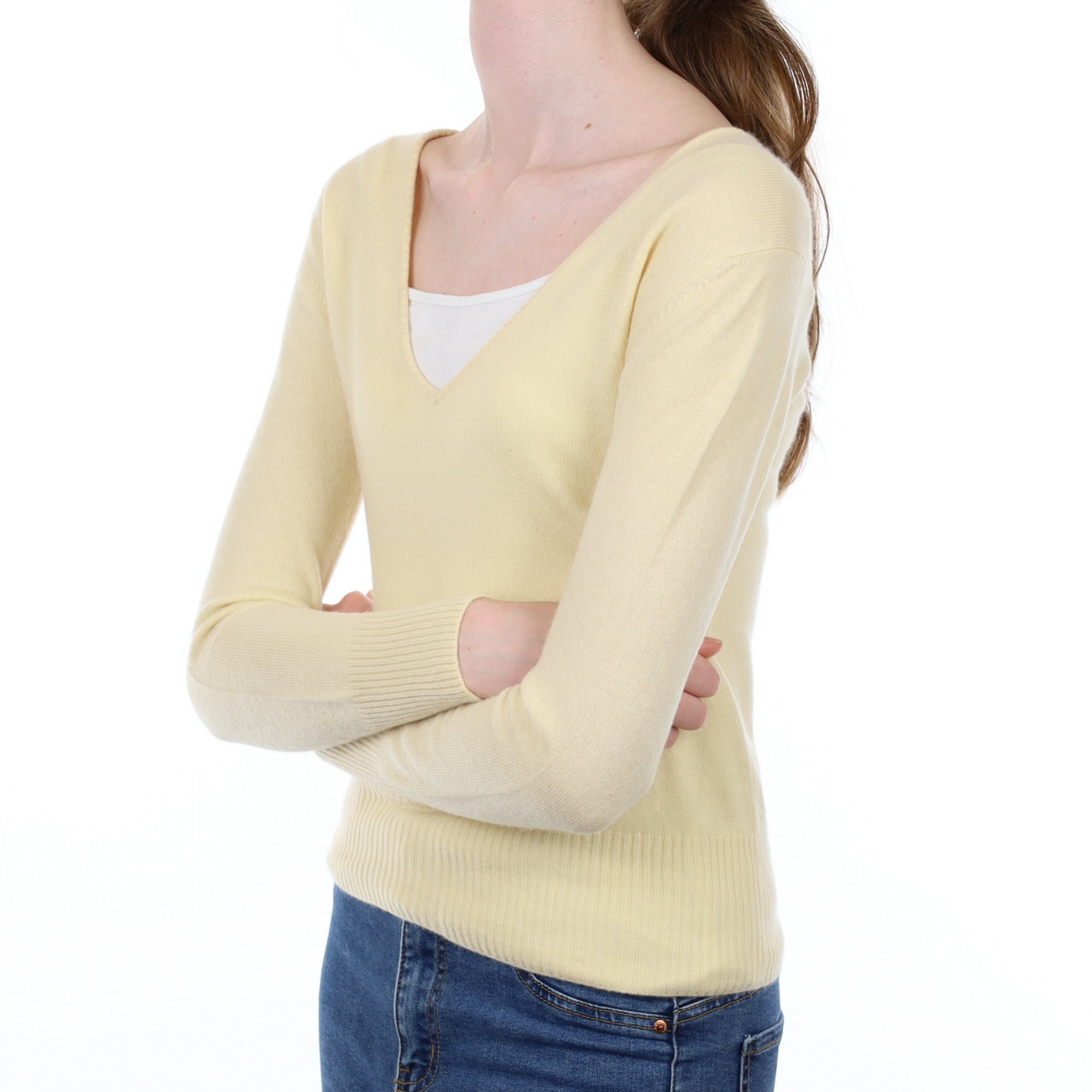 Vanilla Cream Cashmere V Neck Jumper Extra Small