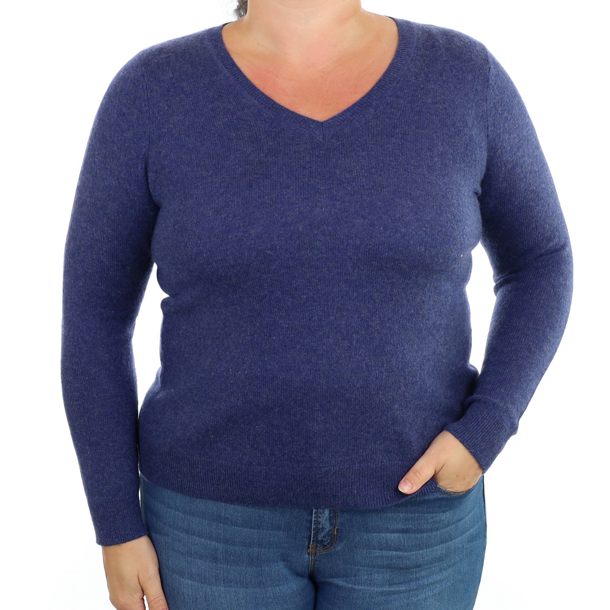 Dark Denim Blue Cashmere V Neck Jumper Large