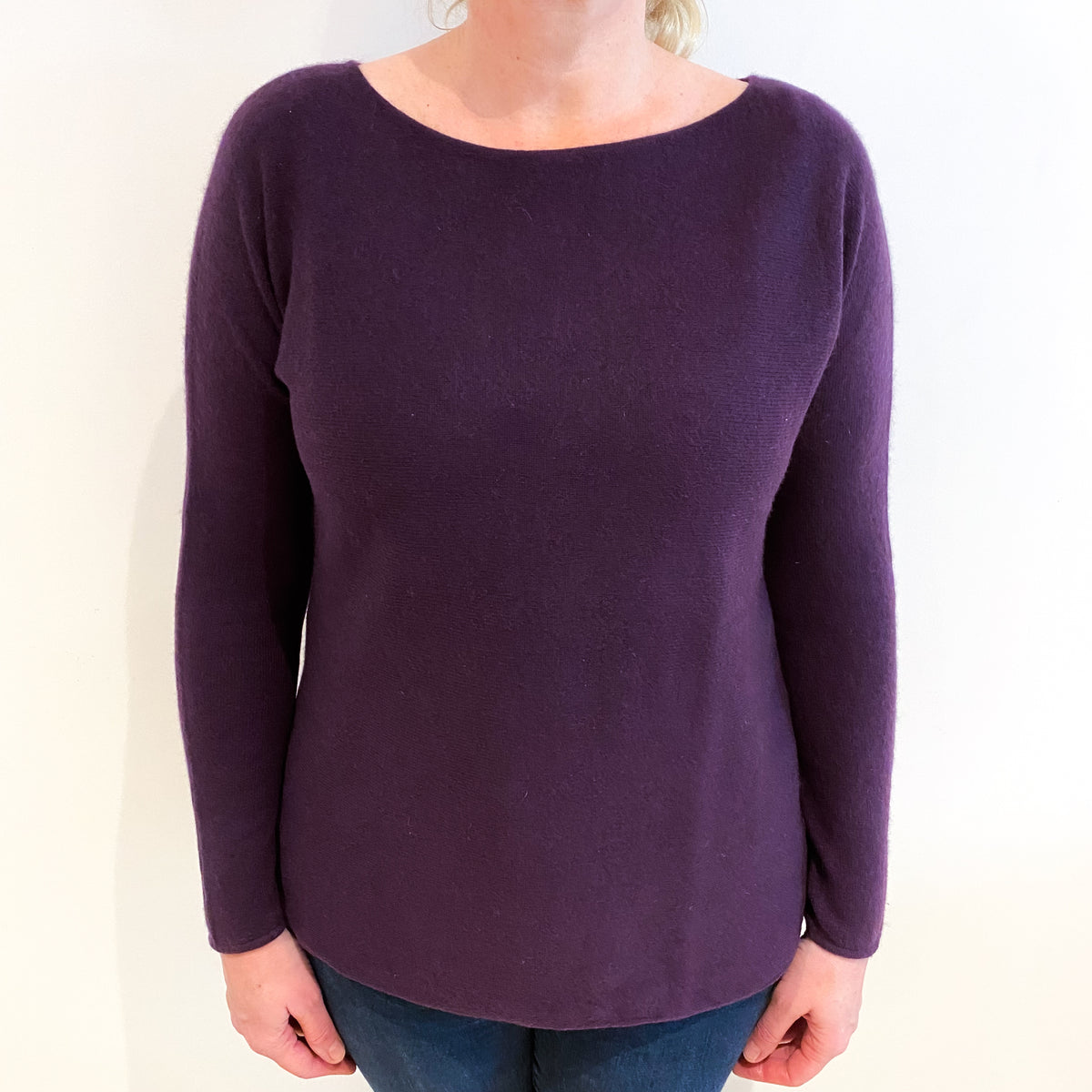 Blueberry Purple Cashmere Batwing Slash Neck Jumper Large