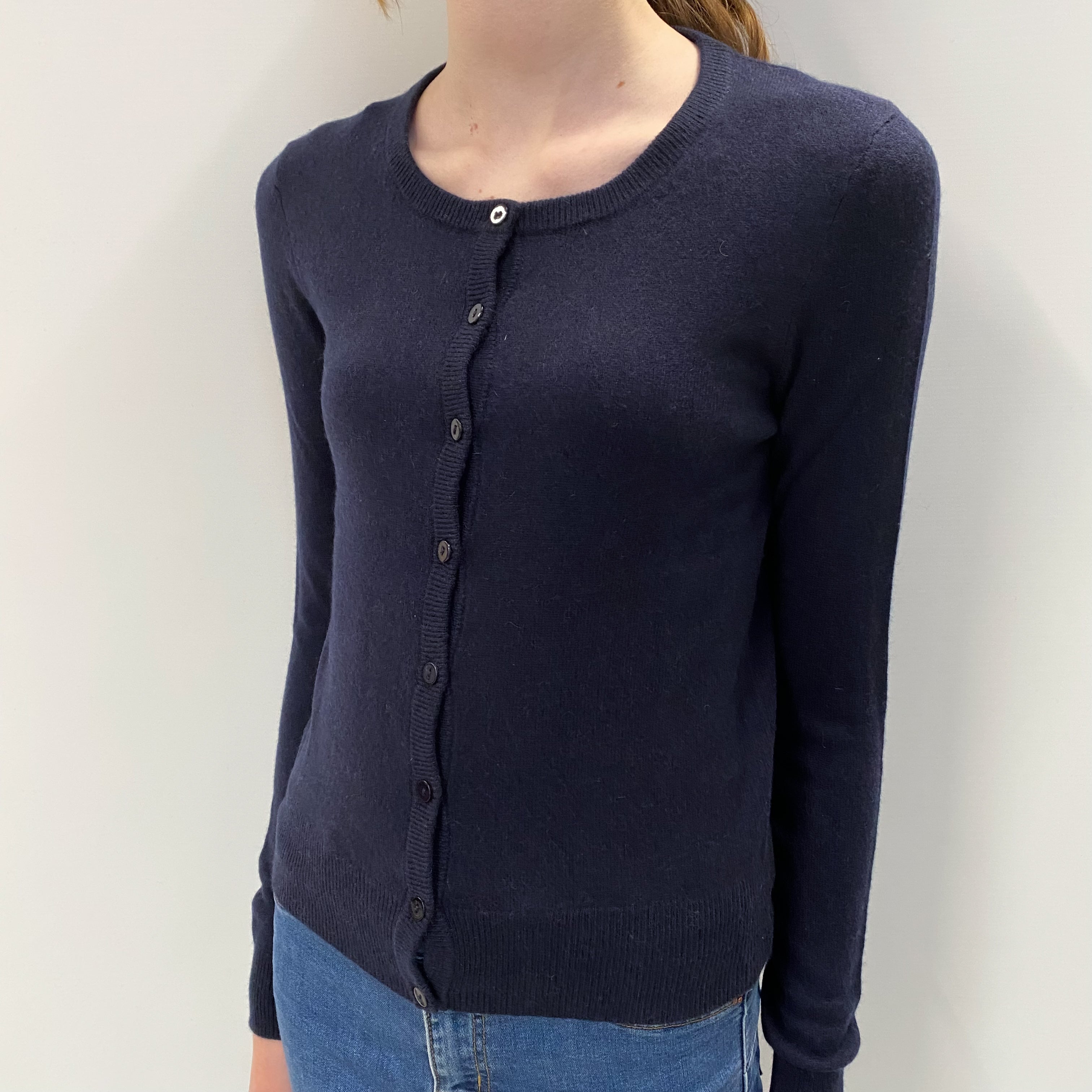 Dark Navy Cashmere Crew Cardigan Extra Small