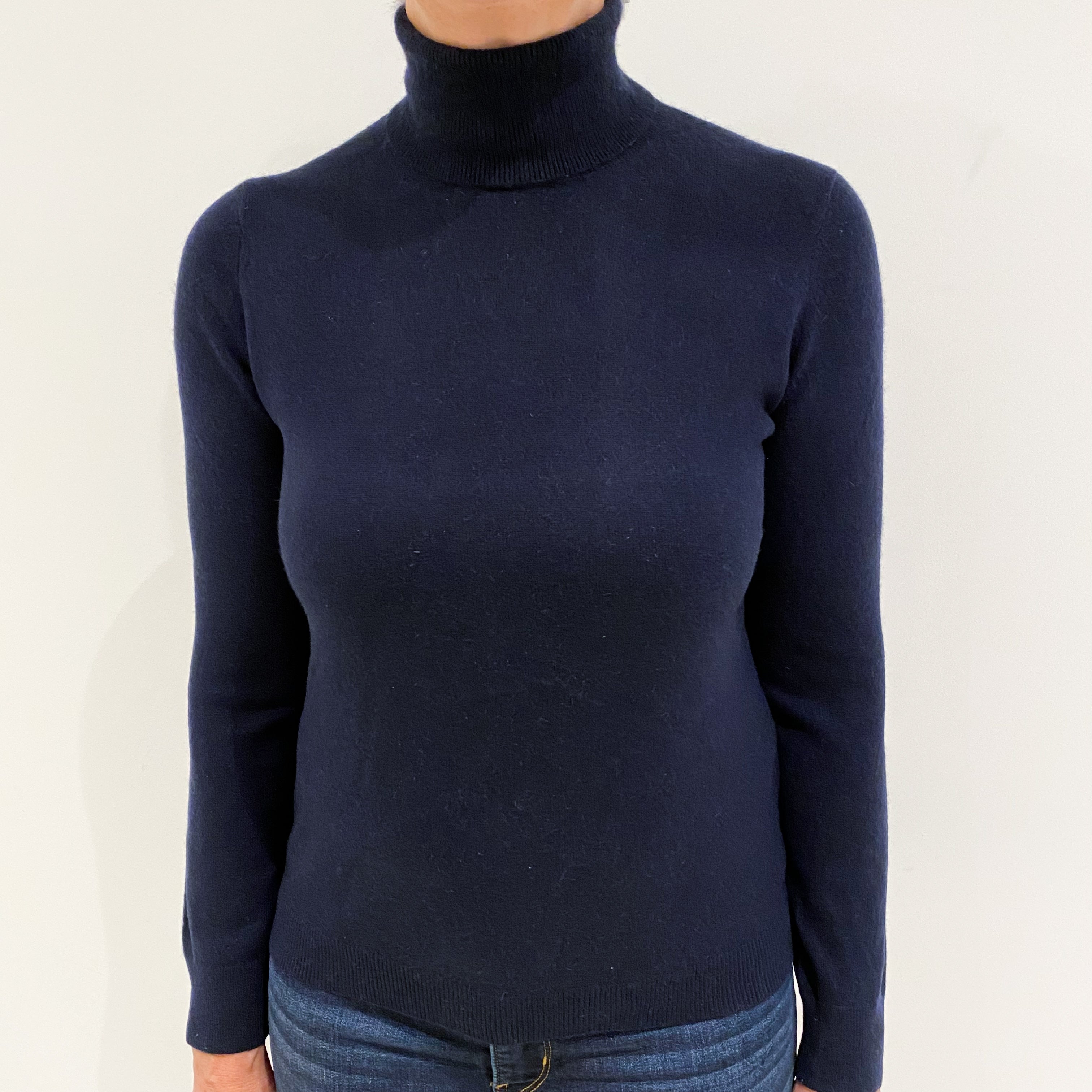 Dark Navy Blue Cashmere Polo Neck Jumper Medium
