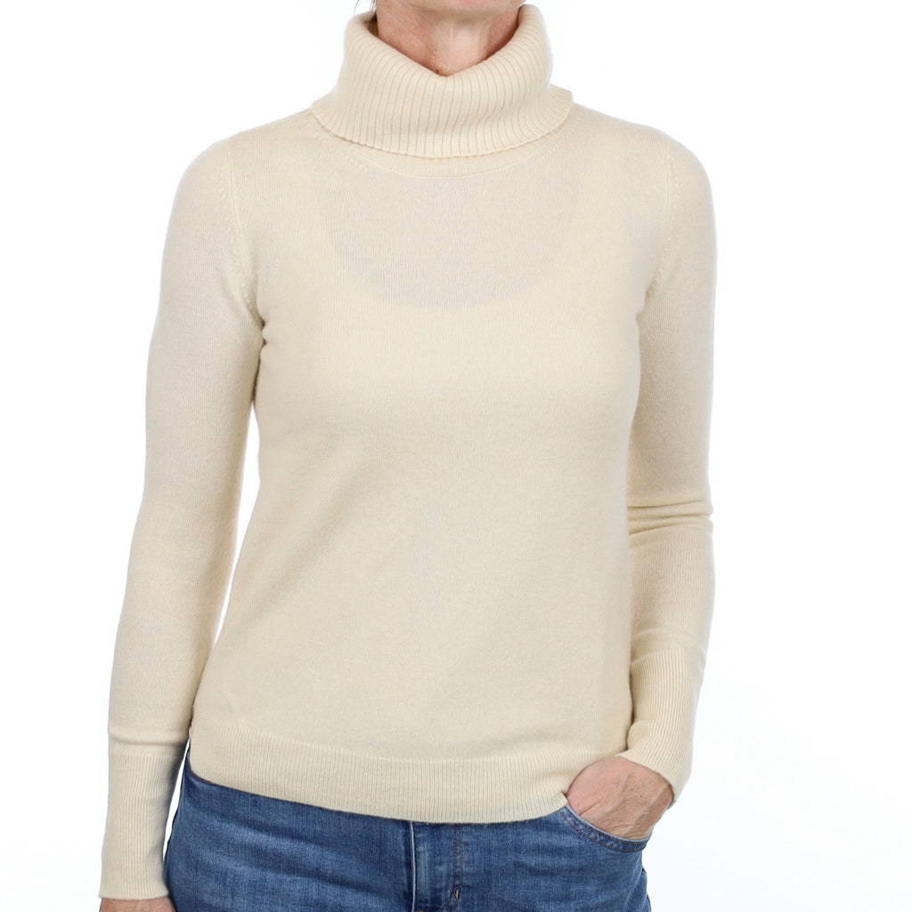 Vanilla Cream Cashmere Polo Neck Jumper Small