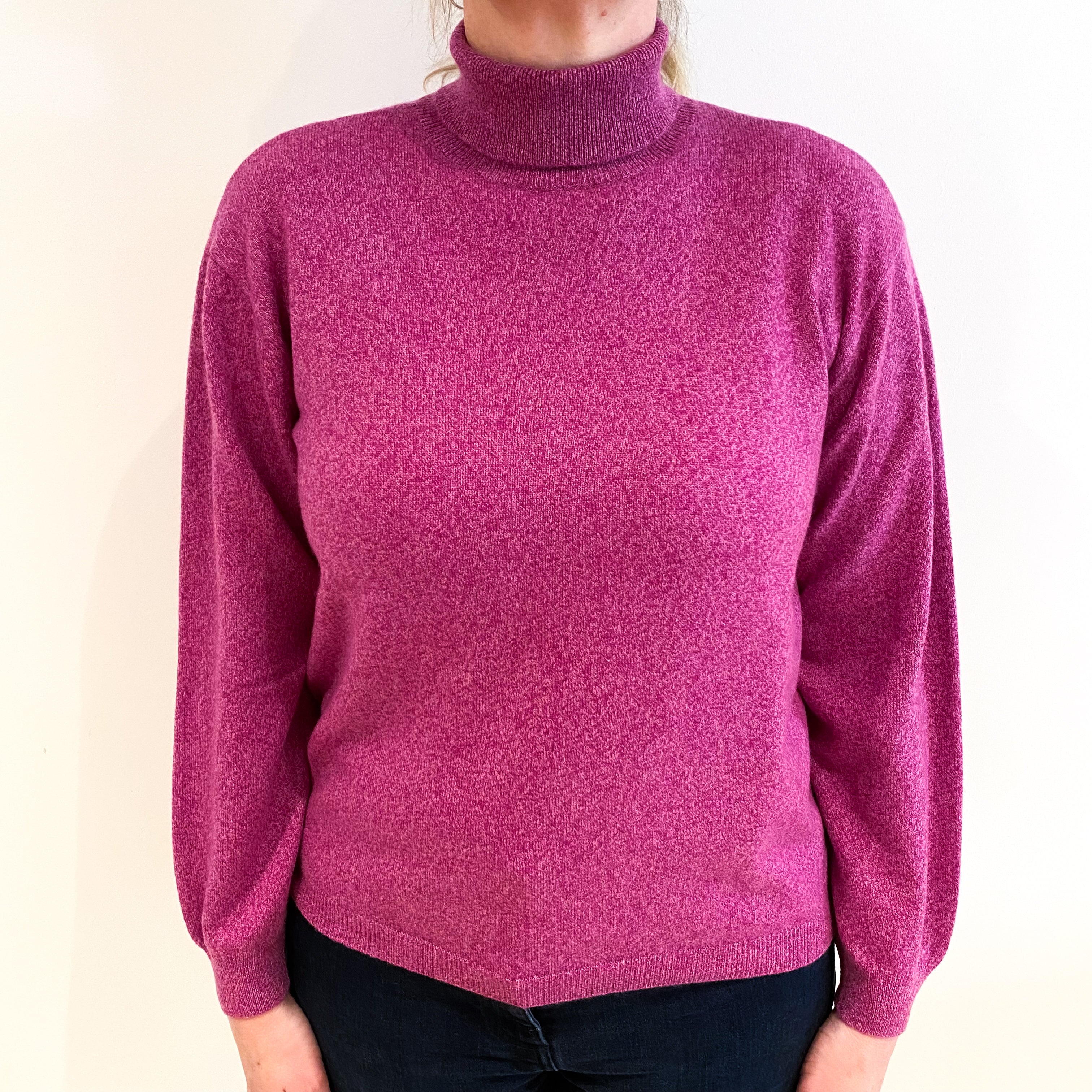 Magenta Marl Cashmere Polo Neck Jumper Large