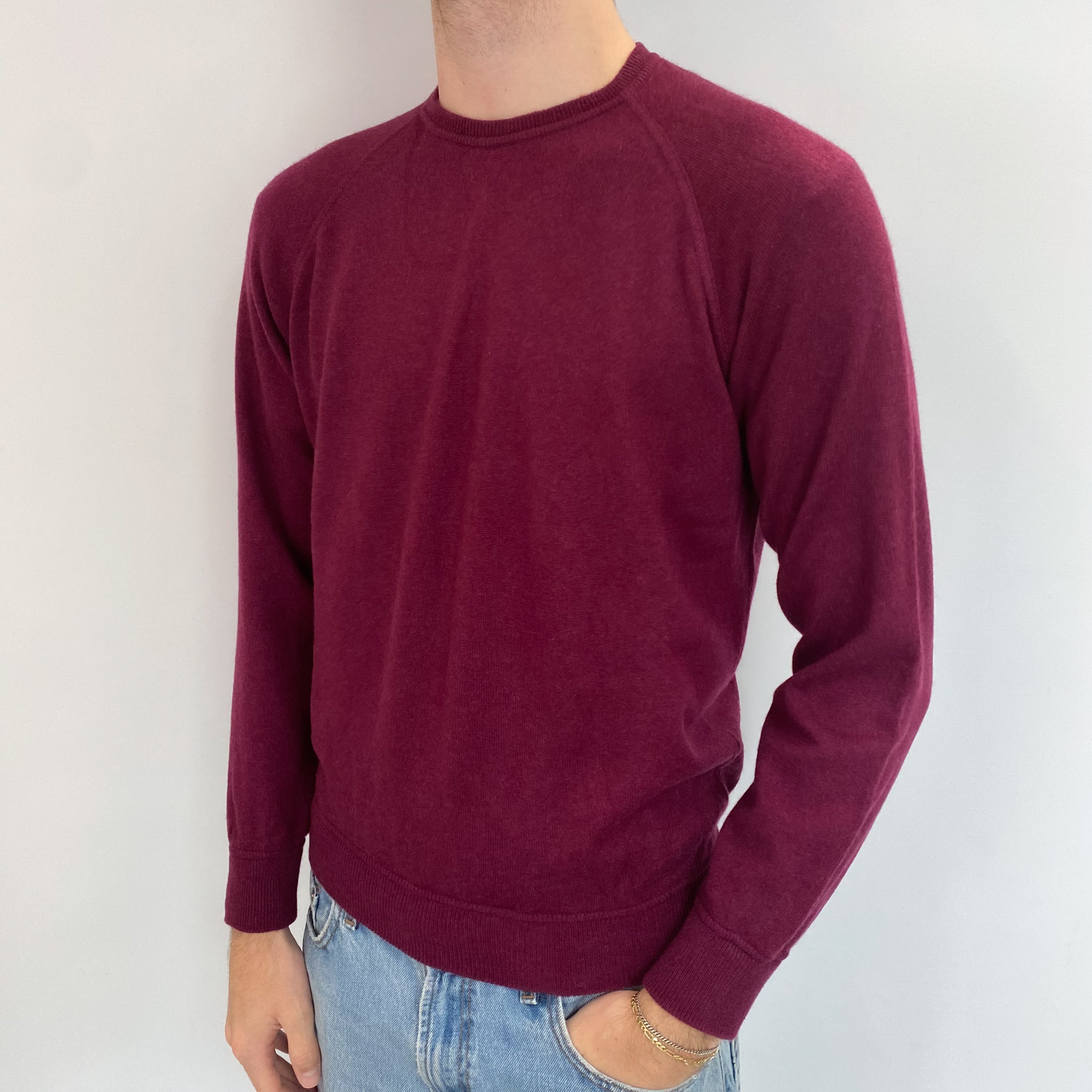 Men's Italian Port Red Cashmere Crew Neck Jumper Medium