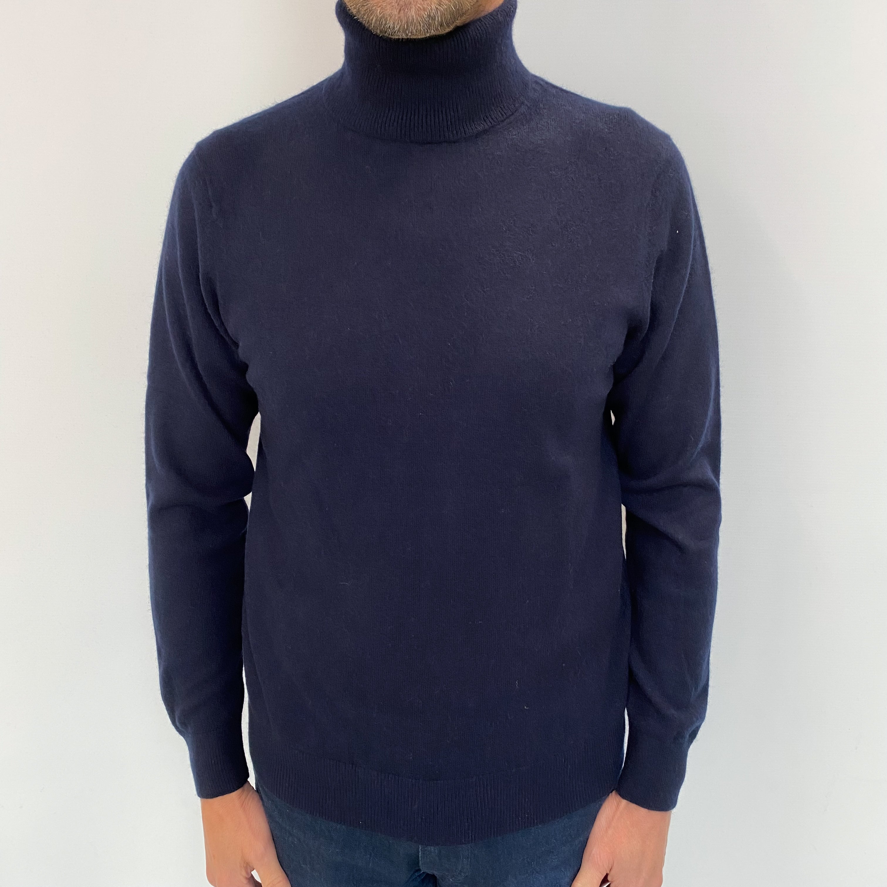 Men's Dark Navy Cashmere Polo Neck Jumper Small