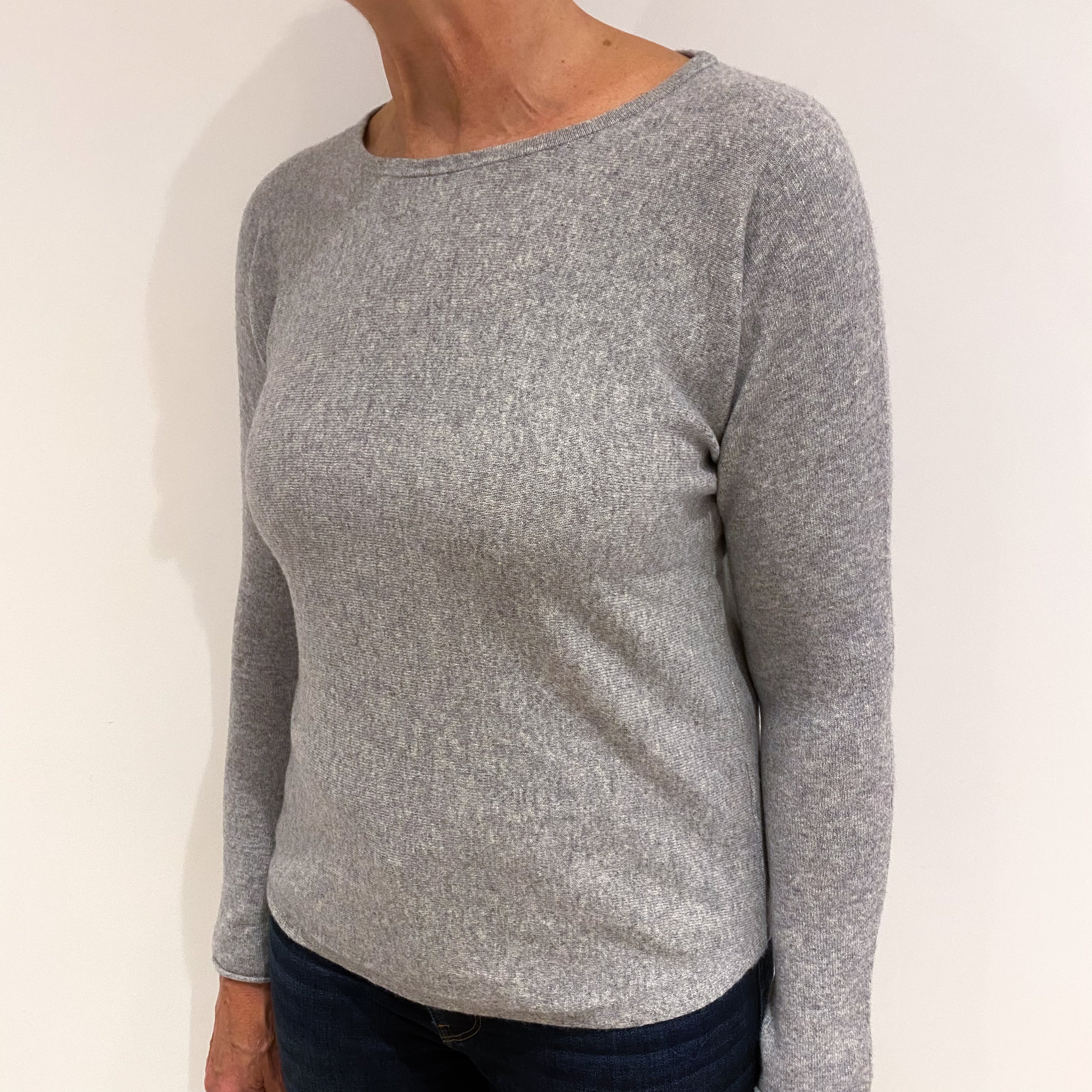 Smoke Grey Cashmere Batwing Boat Neck Jumper Medium