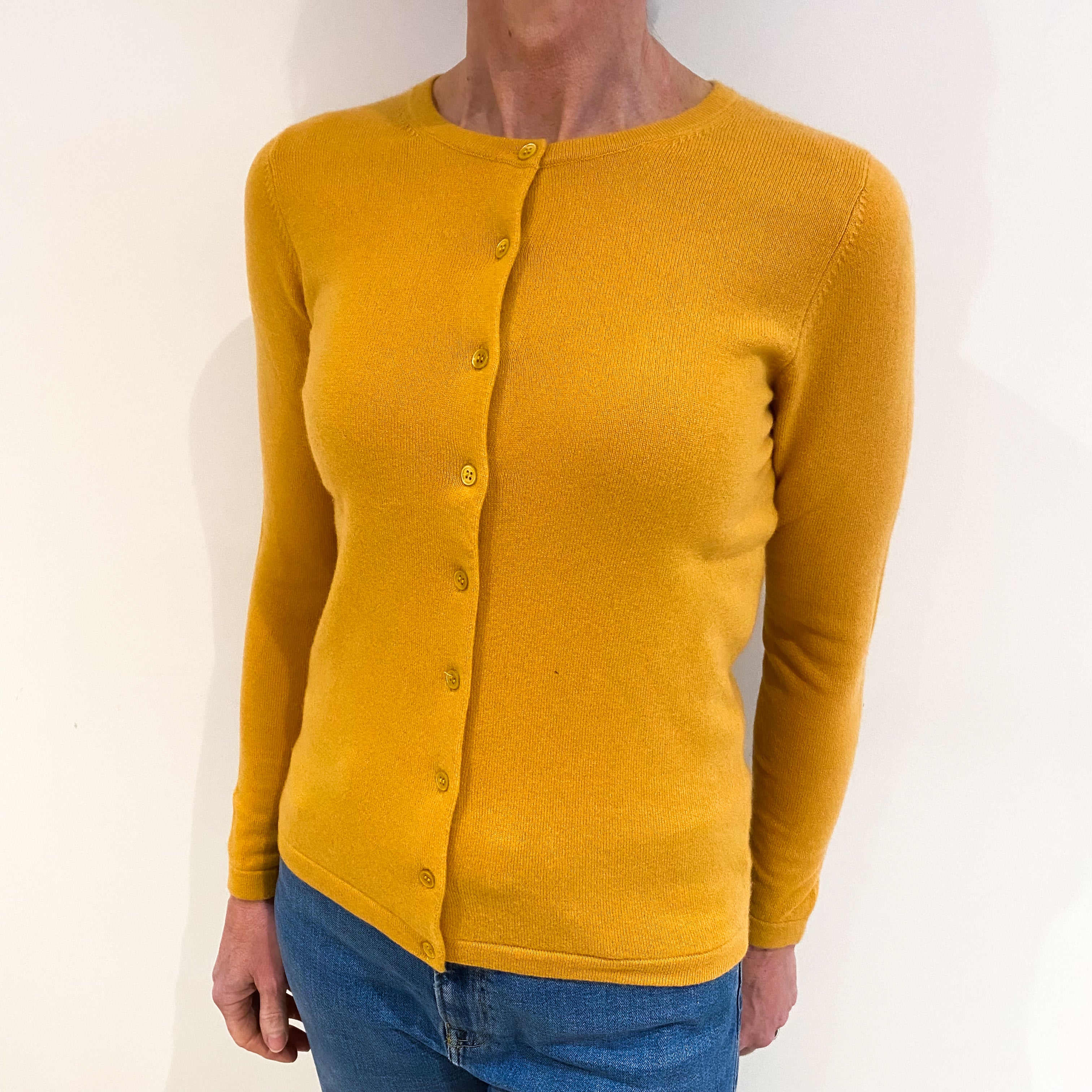 Marigold Orange Cashmere Crew Neck Cardigan Small