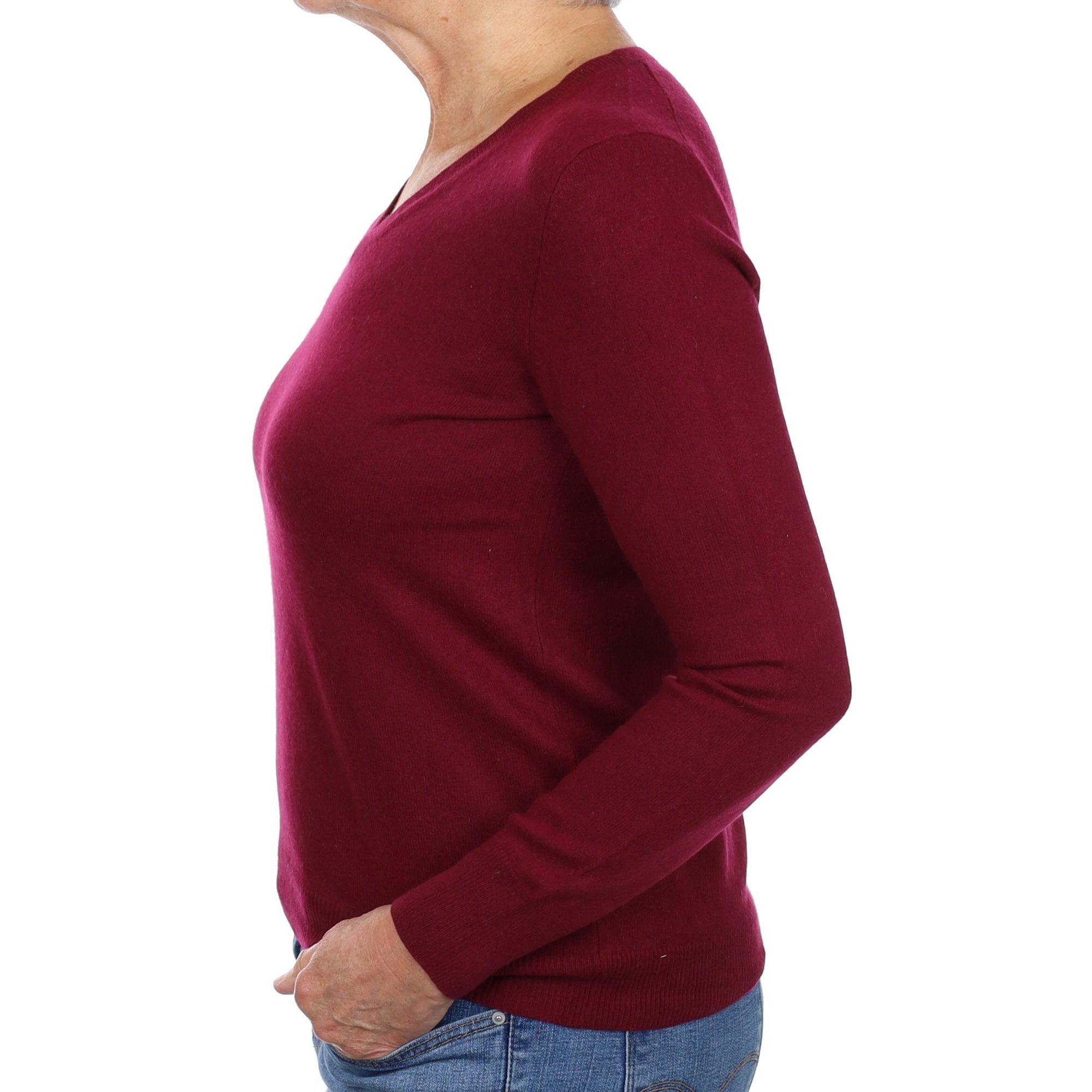 Garnet Red Cashmere V Neck Jumper Medium