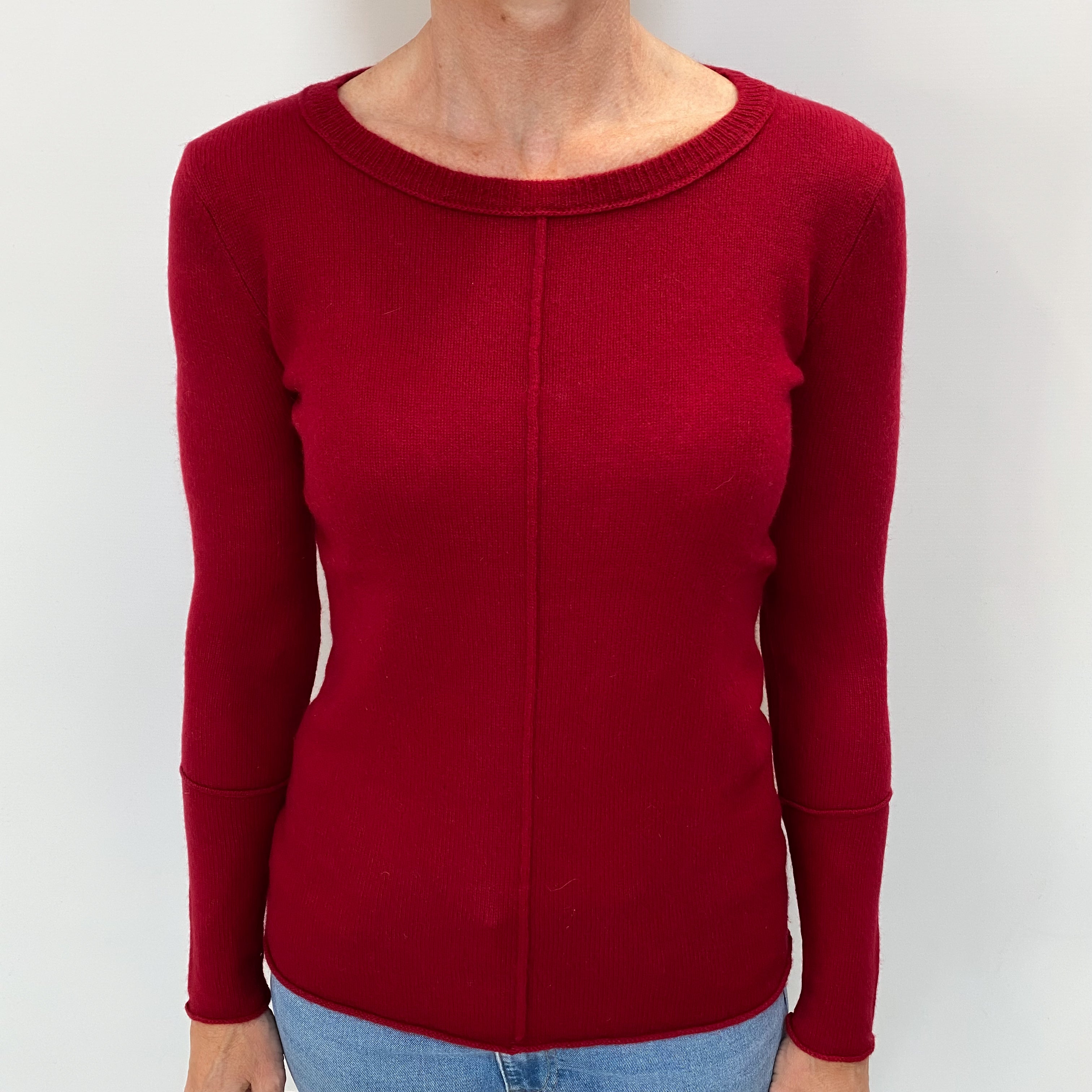 Crimson Red Cashmere Crew Neck Jumper Small
