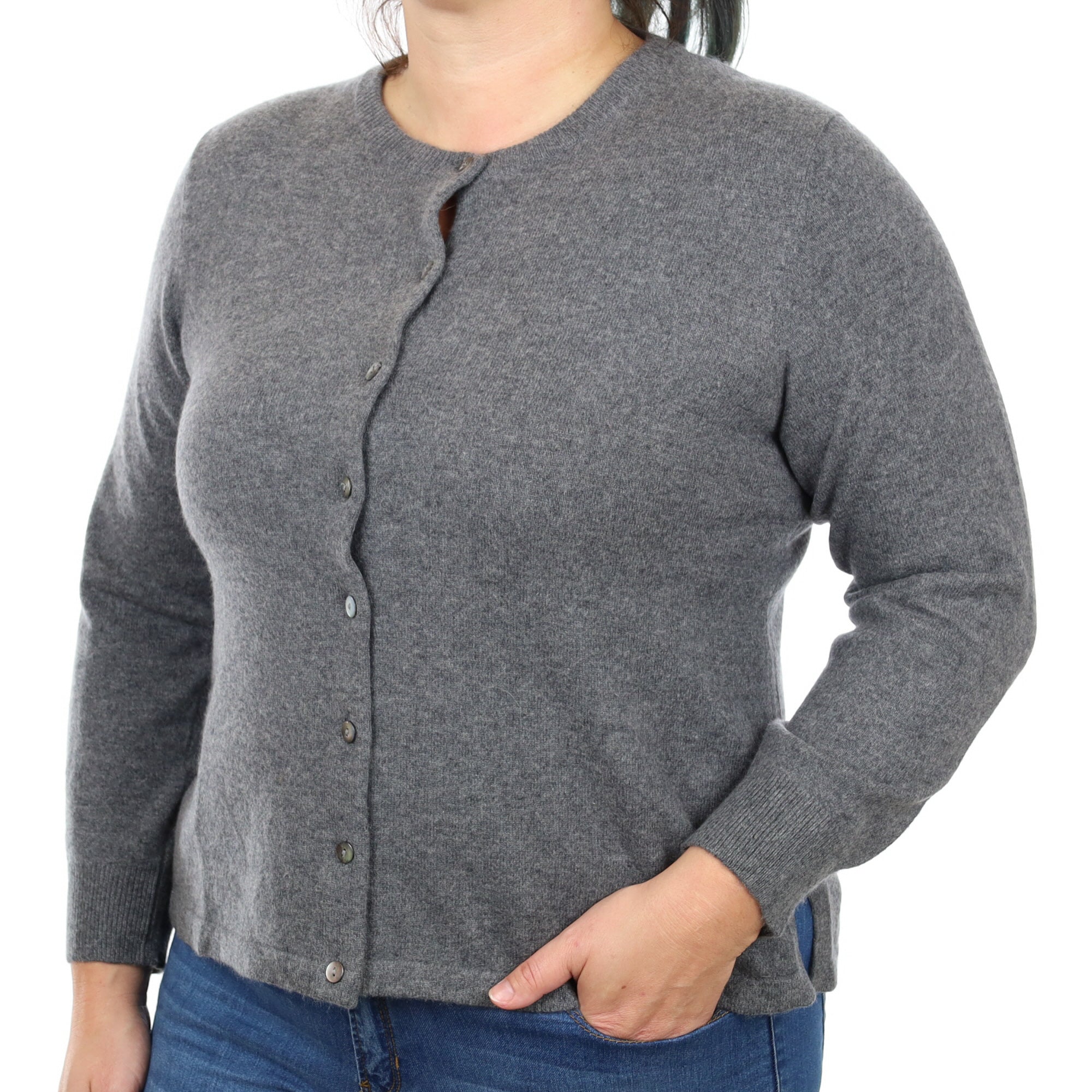 Slate Grey Cashmere Crew Neck Cardigan Large