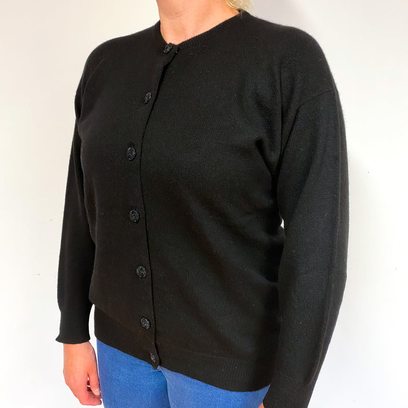 Scottish Black Cashmere Crew Neck Cardigan Large