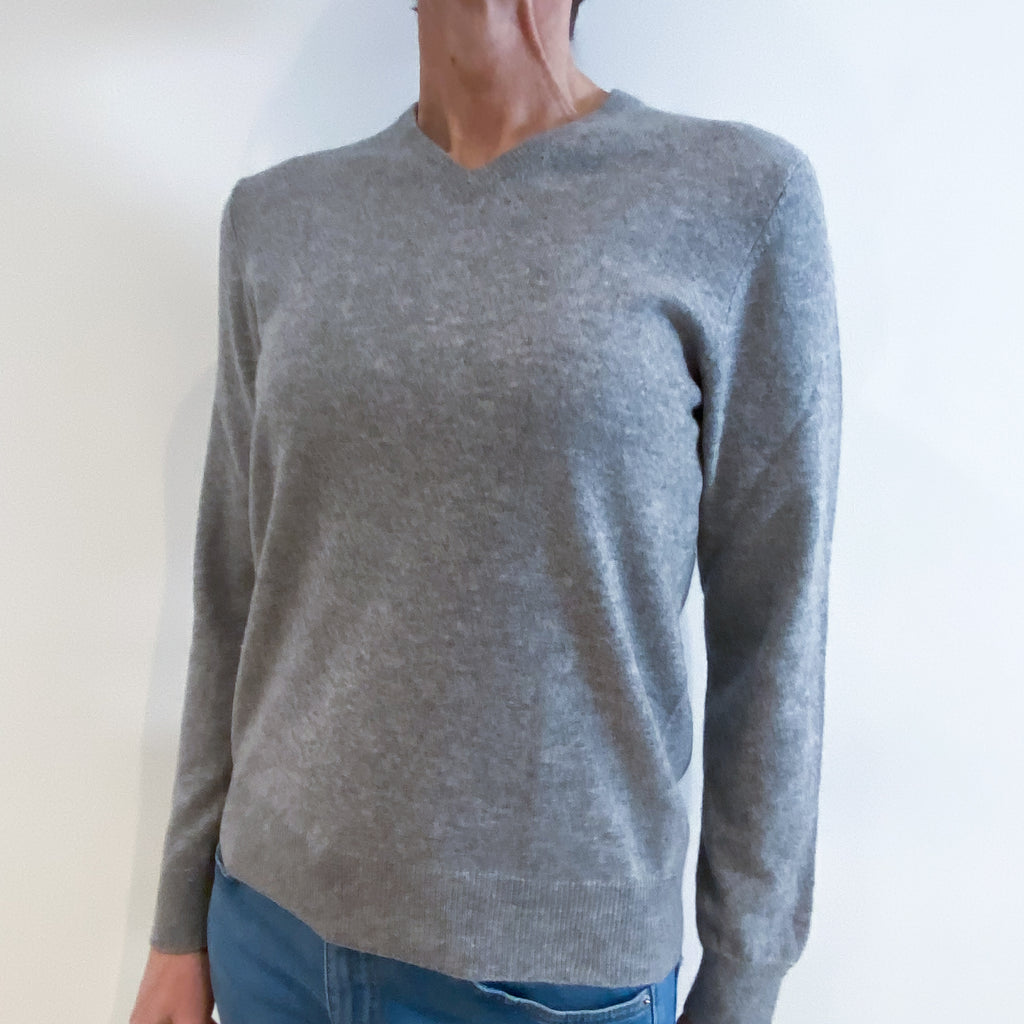 Smoke Grey Cashmere V Neck Jumper Small