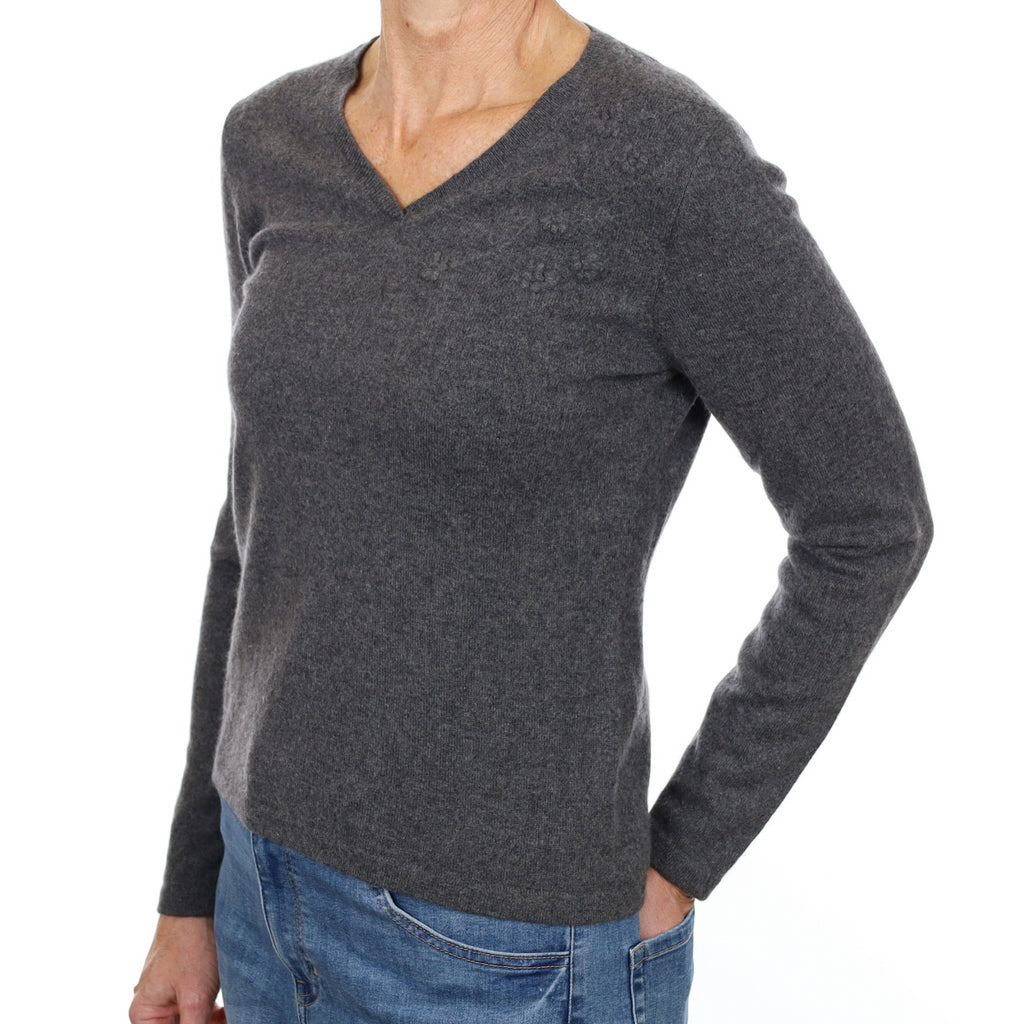 Slate Grey Cashmere V Neck Jumper Small