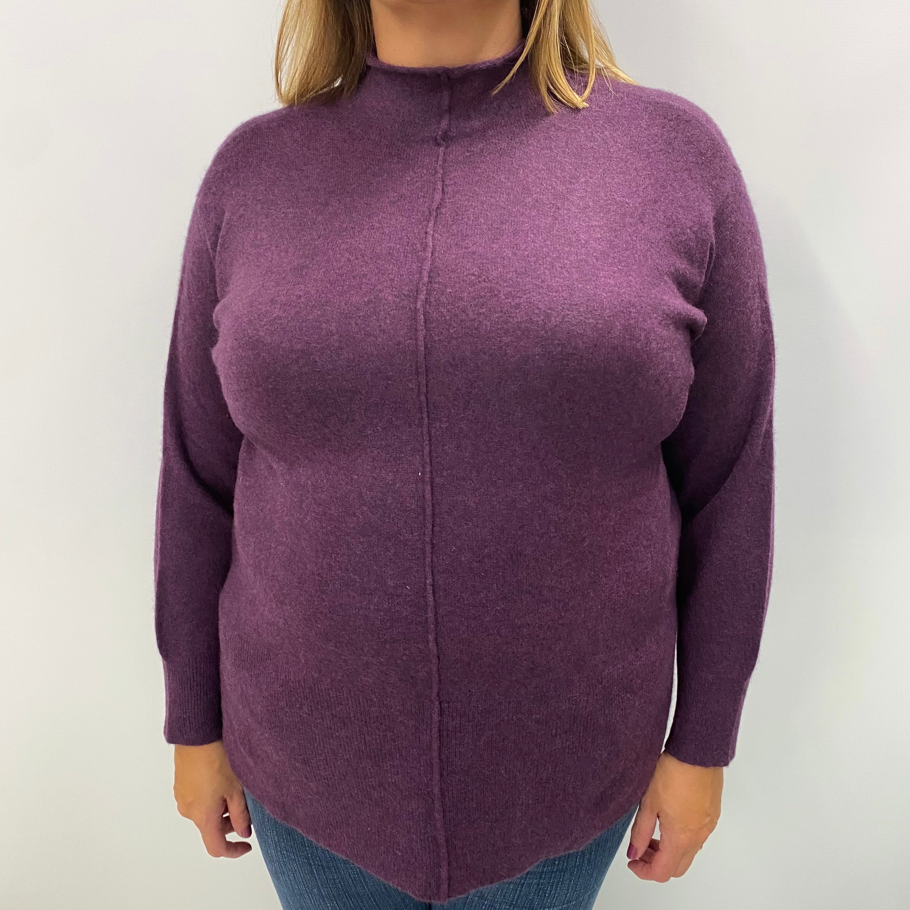 Aubergine Purple Marl Cashmere Turtle Neck Jumper Extra Large