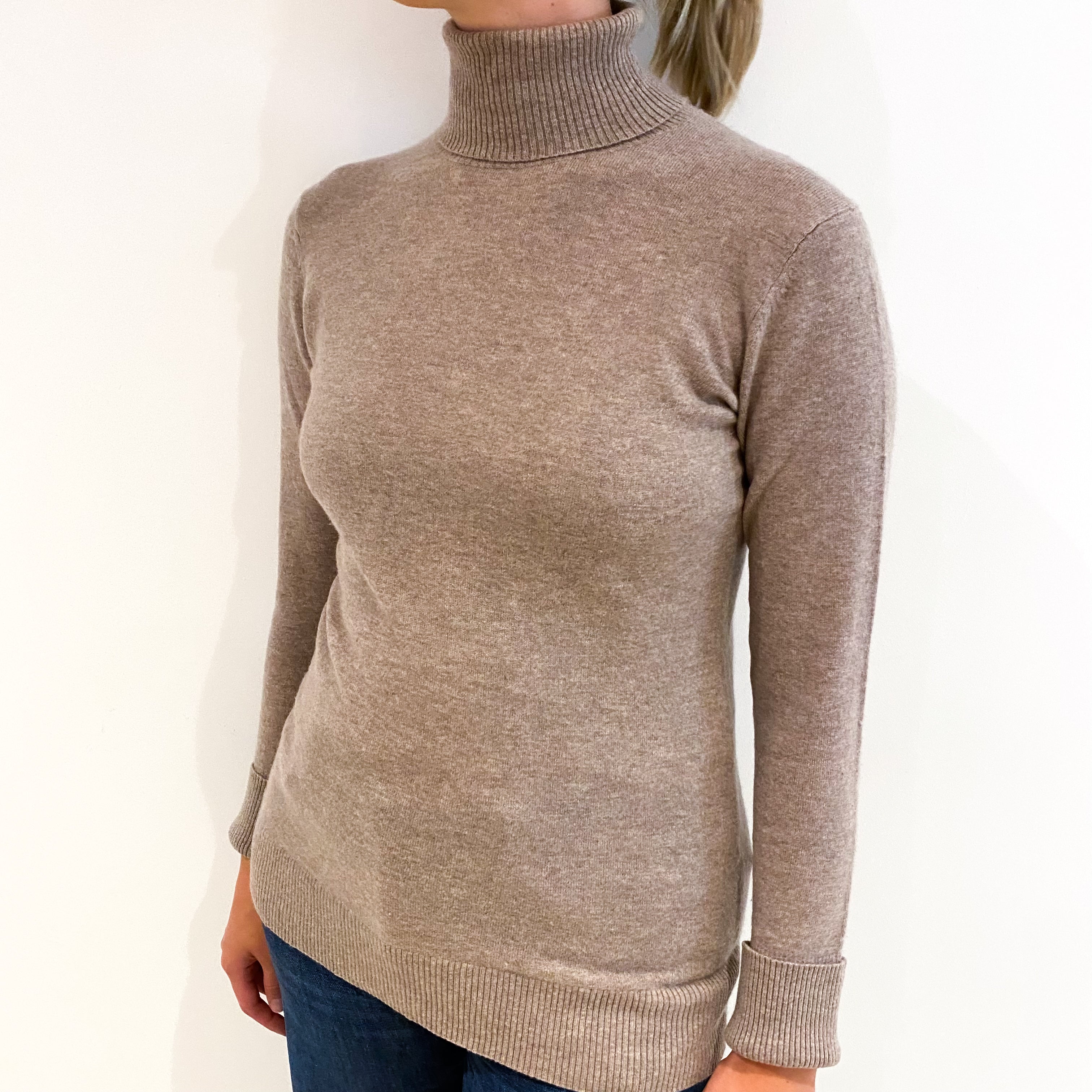 Mink Brown Cashmere Polo Neck Jumper Small