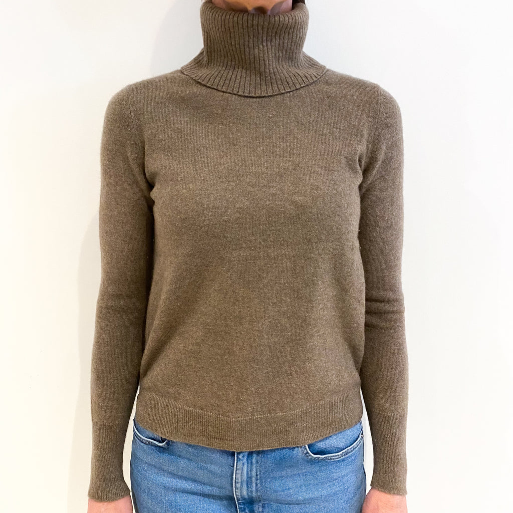 Mocha Brown Cashmere Polo Neck Jumper Small