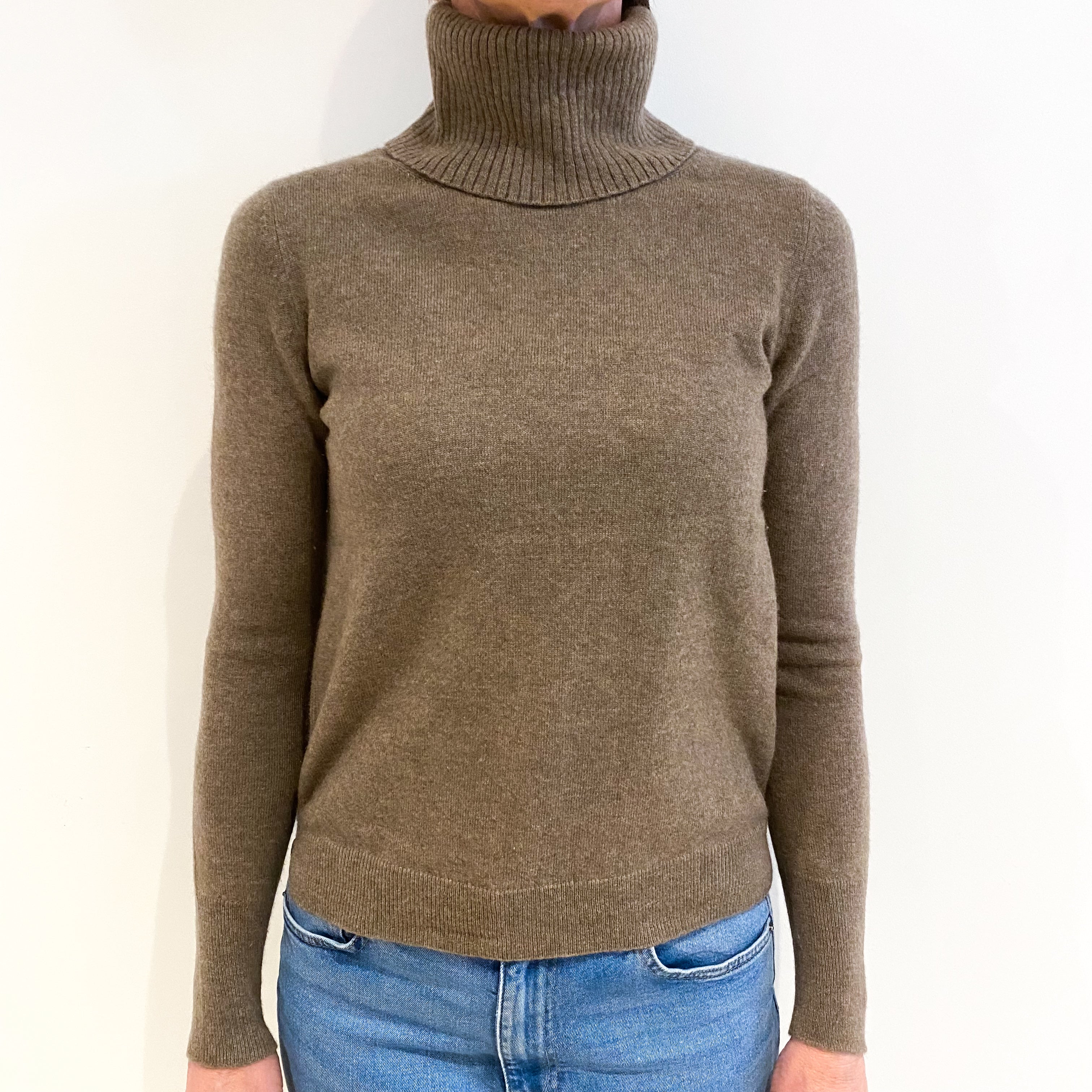 Mocha Brown Cashmere Polo Neck Jumper Small