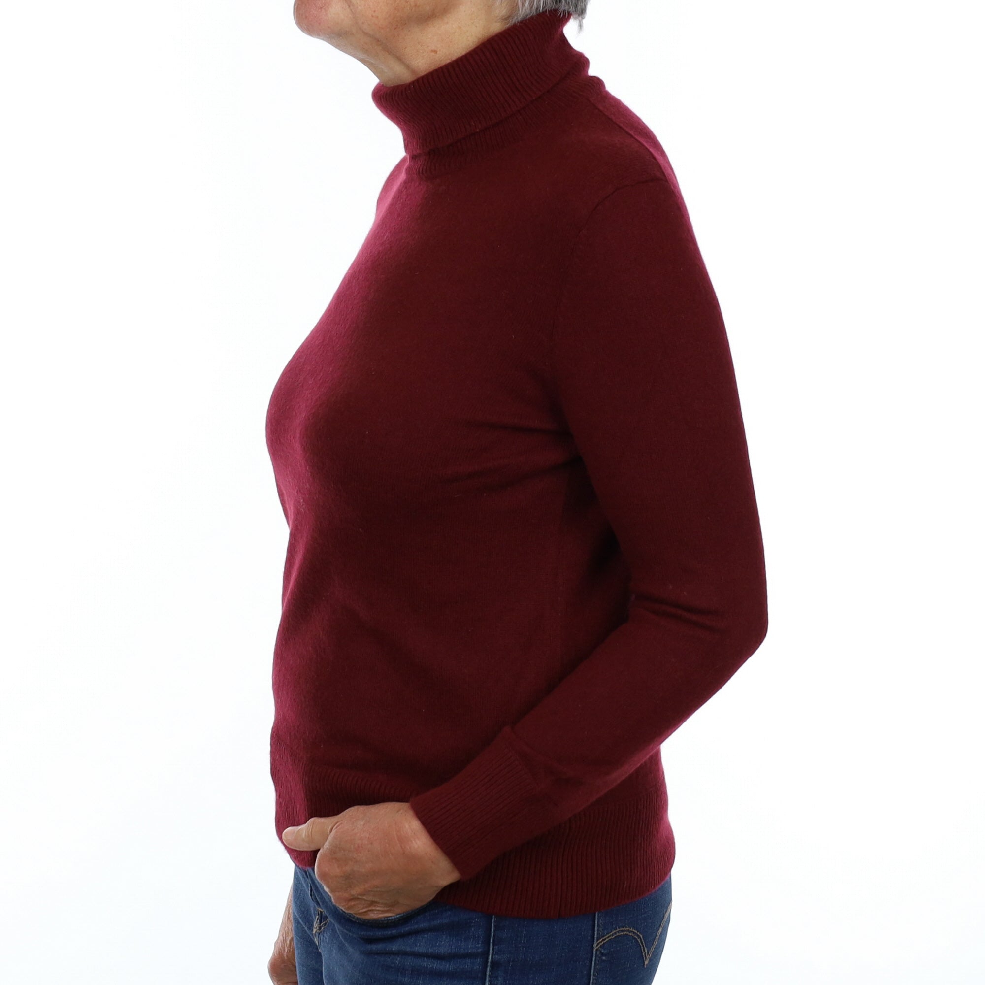 Wine Red Cashmere Polo Neck Jumper Medium