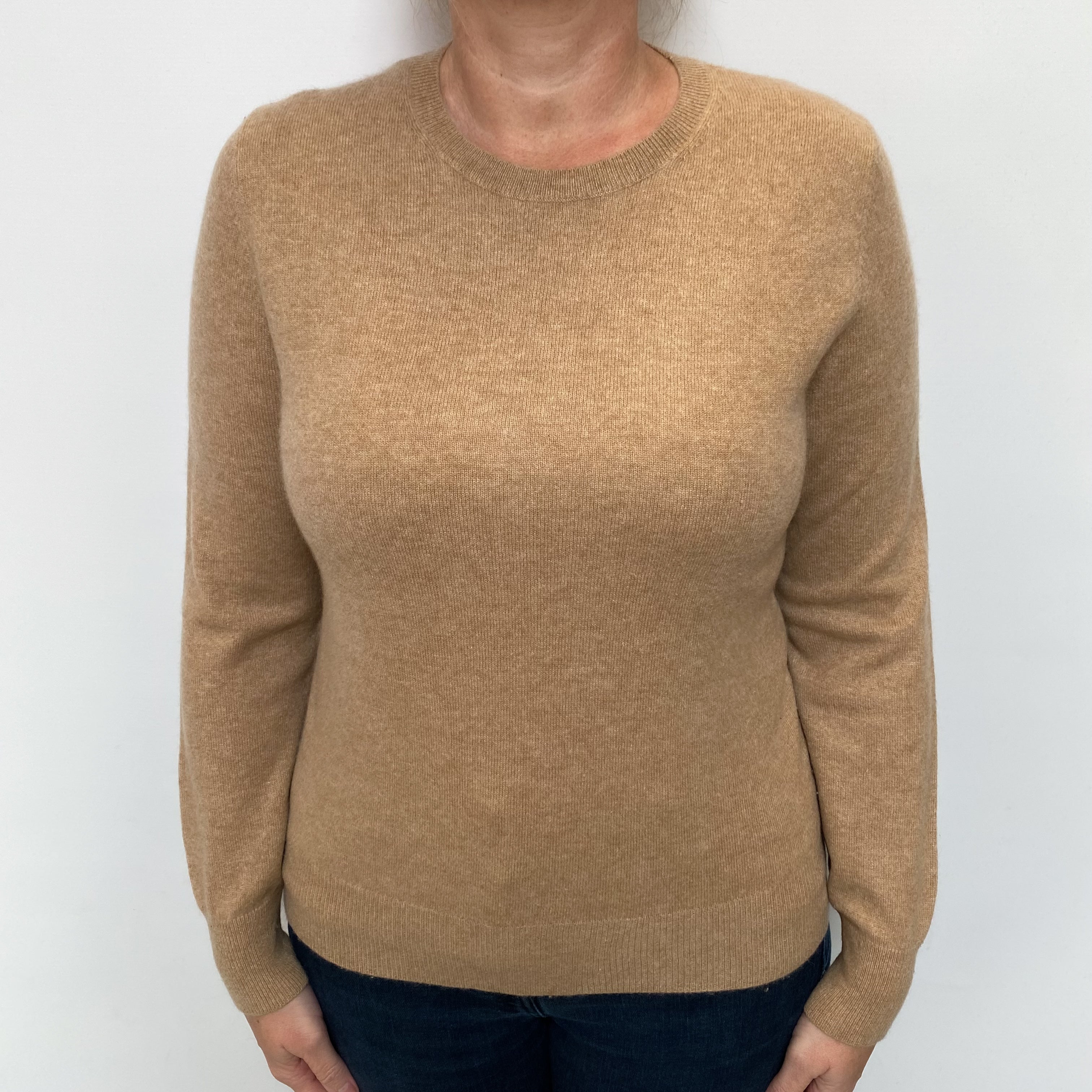 Fudge Brown Cashmere Crew Neck Jumper Large
