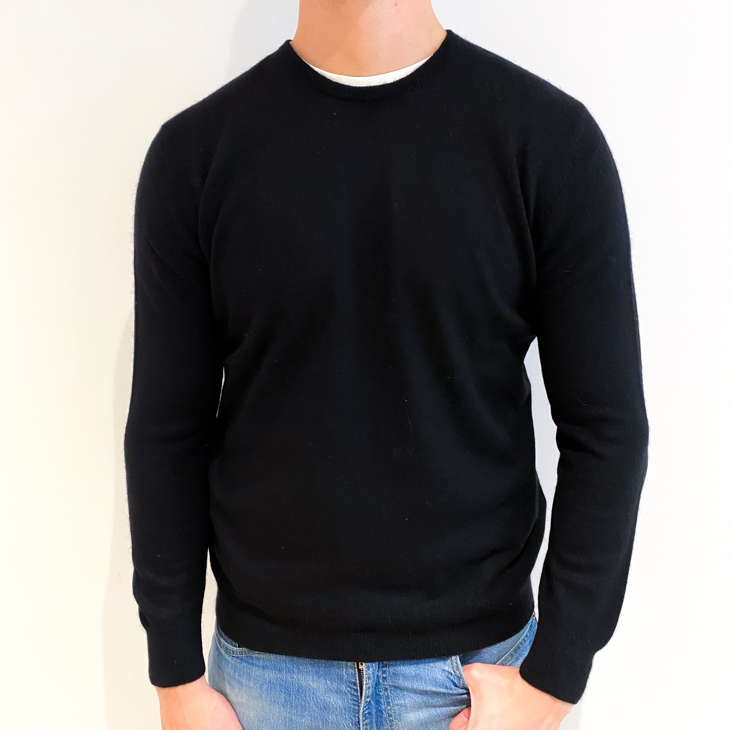 Men's Black Cashmere Crew Neck Jumper XL