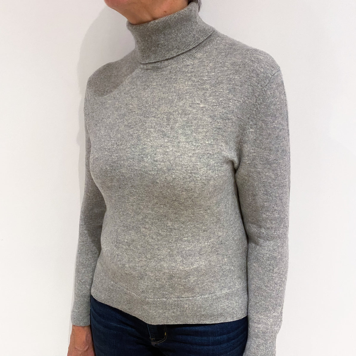 Smoke Grey Cashmere Polo Neck Jumper Medium