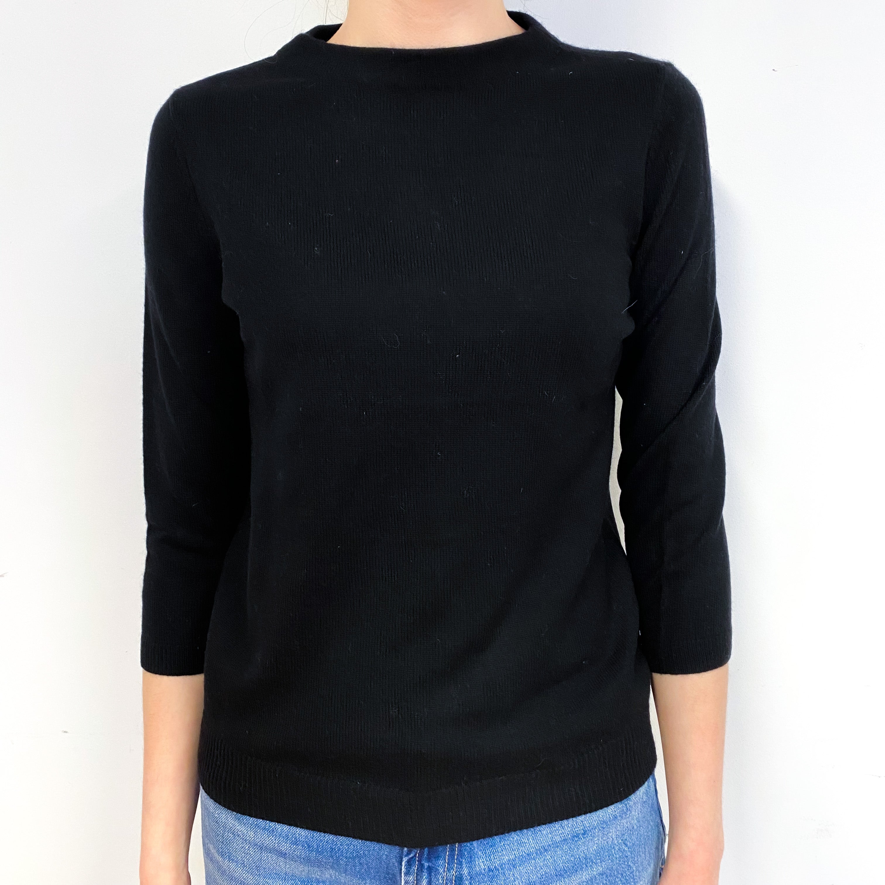 Black 3/4 Sleeve Cashmere Crew Neck Jumper Extra Small