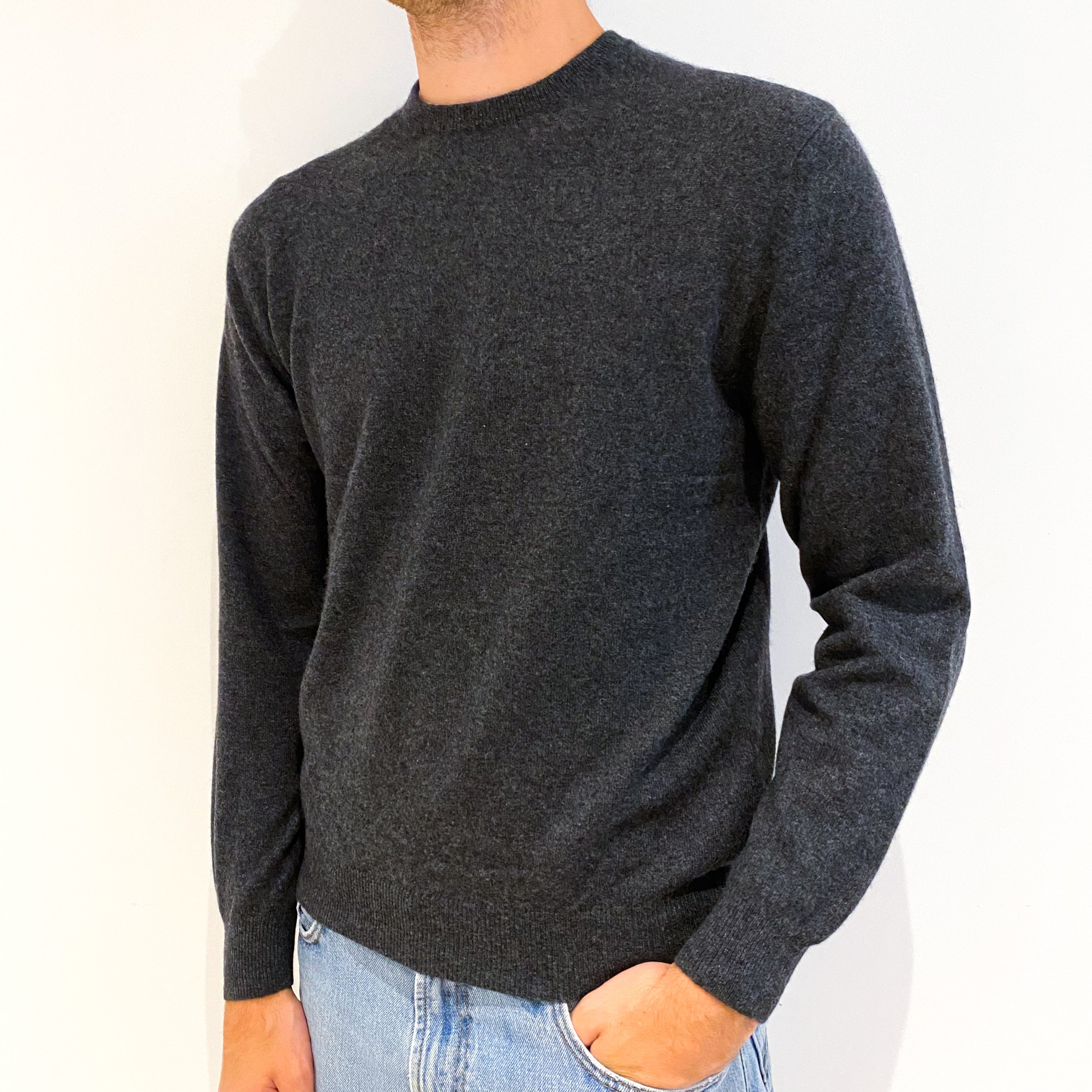 Men's Charcoal Grey Cashmere Crew Neck Jumper Medium