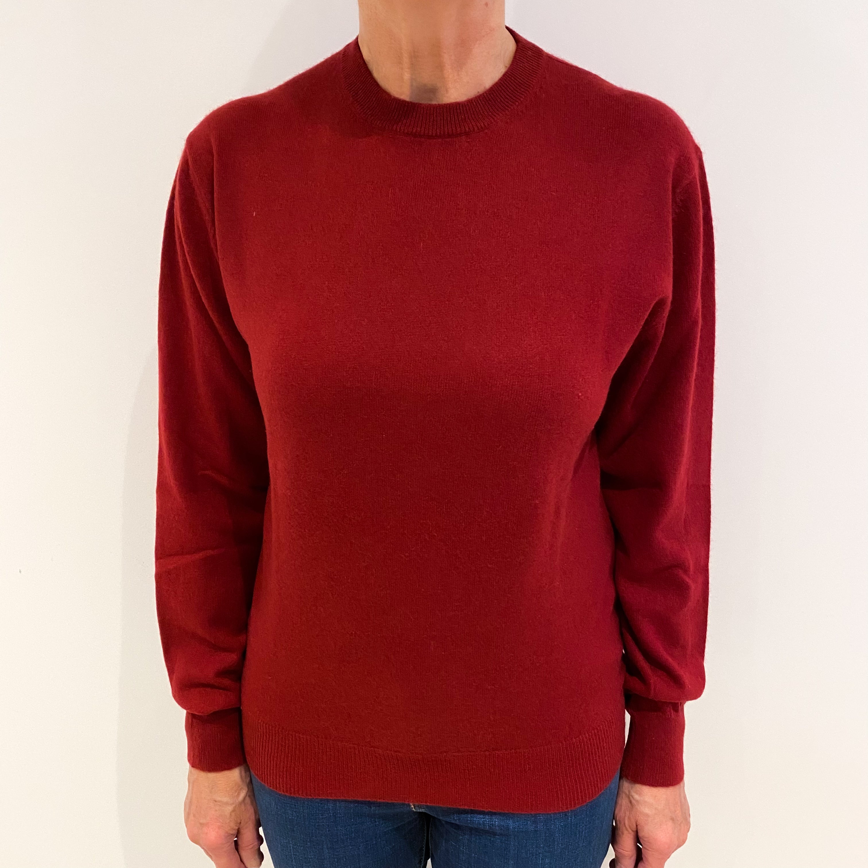 Burgundy Red Boxy Cashmere Crew Neck Jumper Medium
