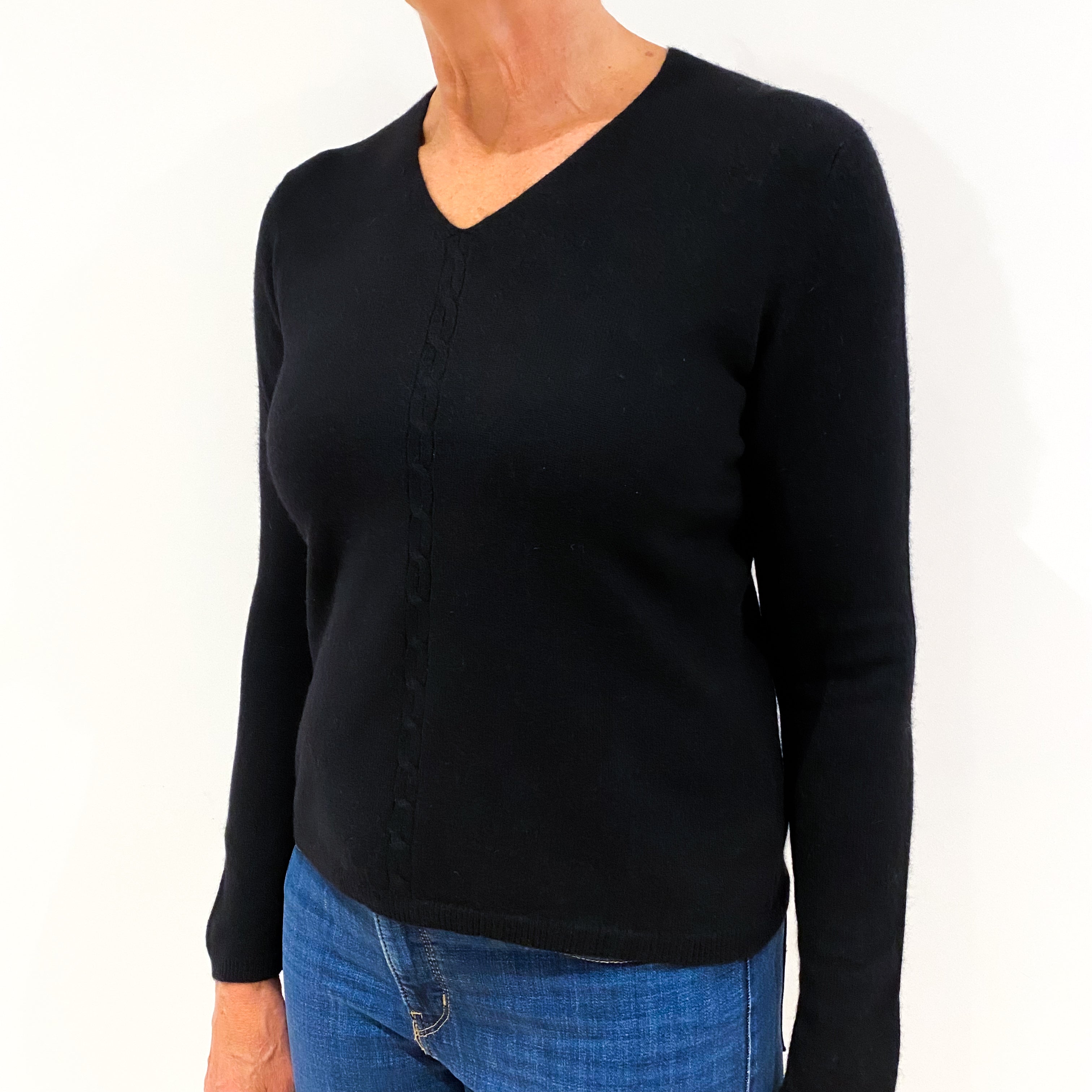 Black Cashmere V-Neck Jumper Medium