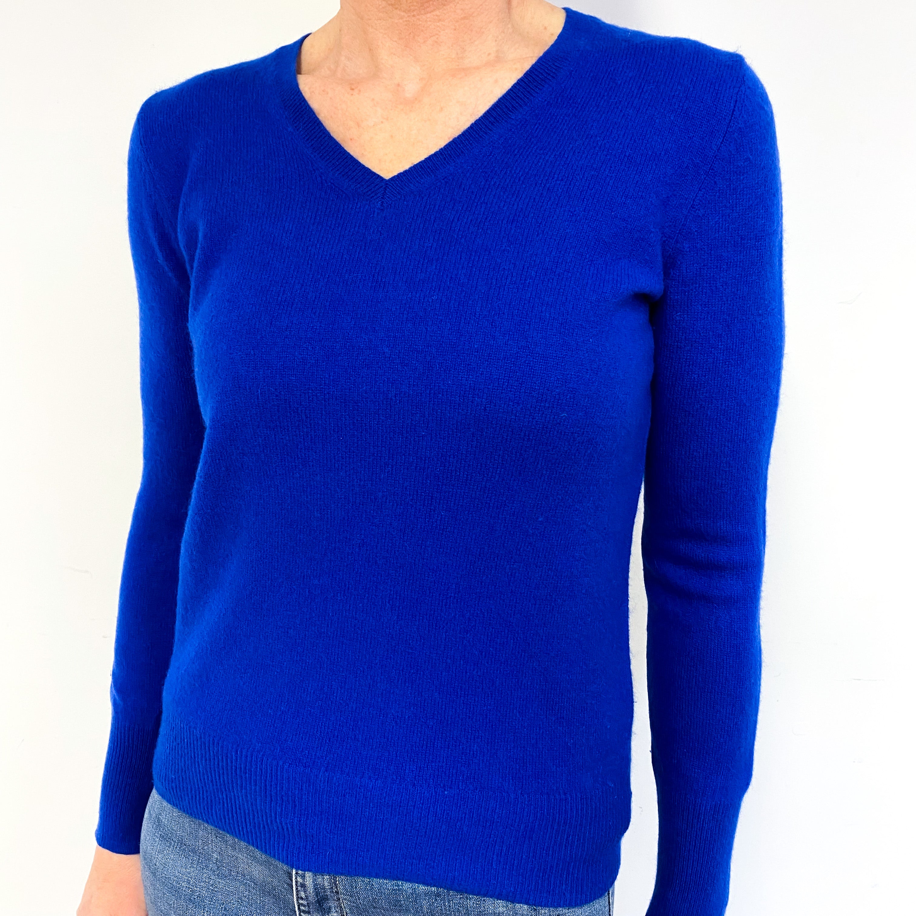Admiral Blue Cashmere V-Neck Jumper Medium