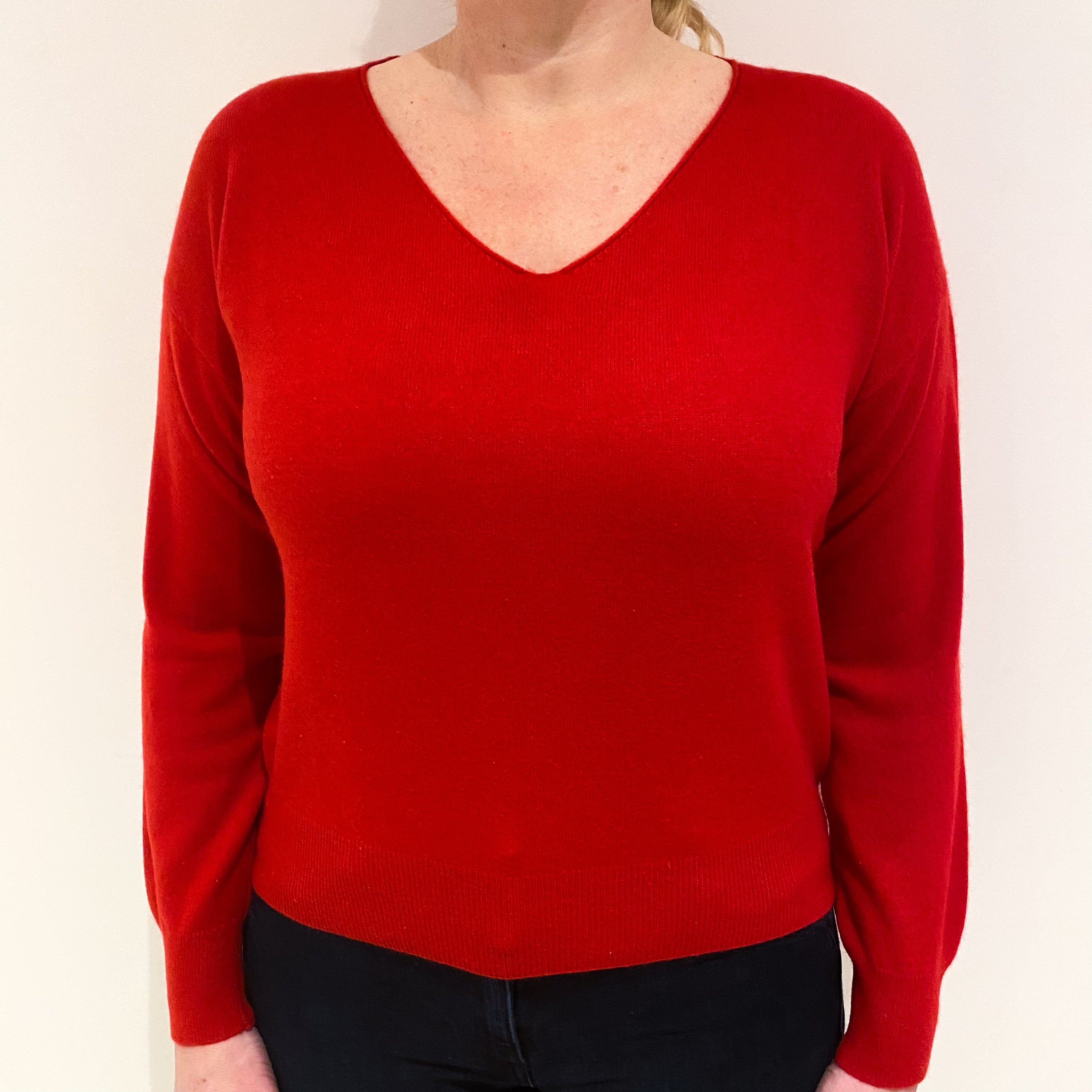 Postbox Red Cashmere V Neck Jumper Large