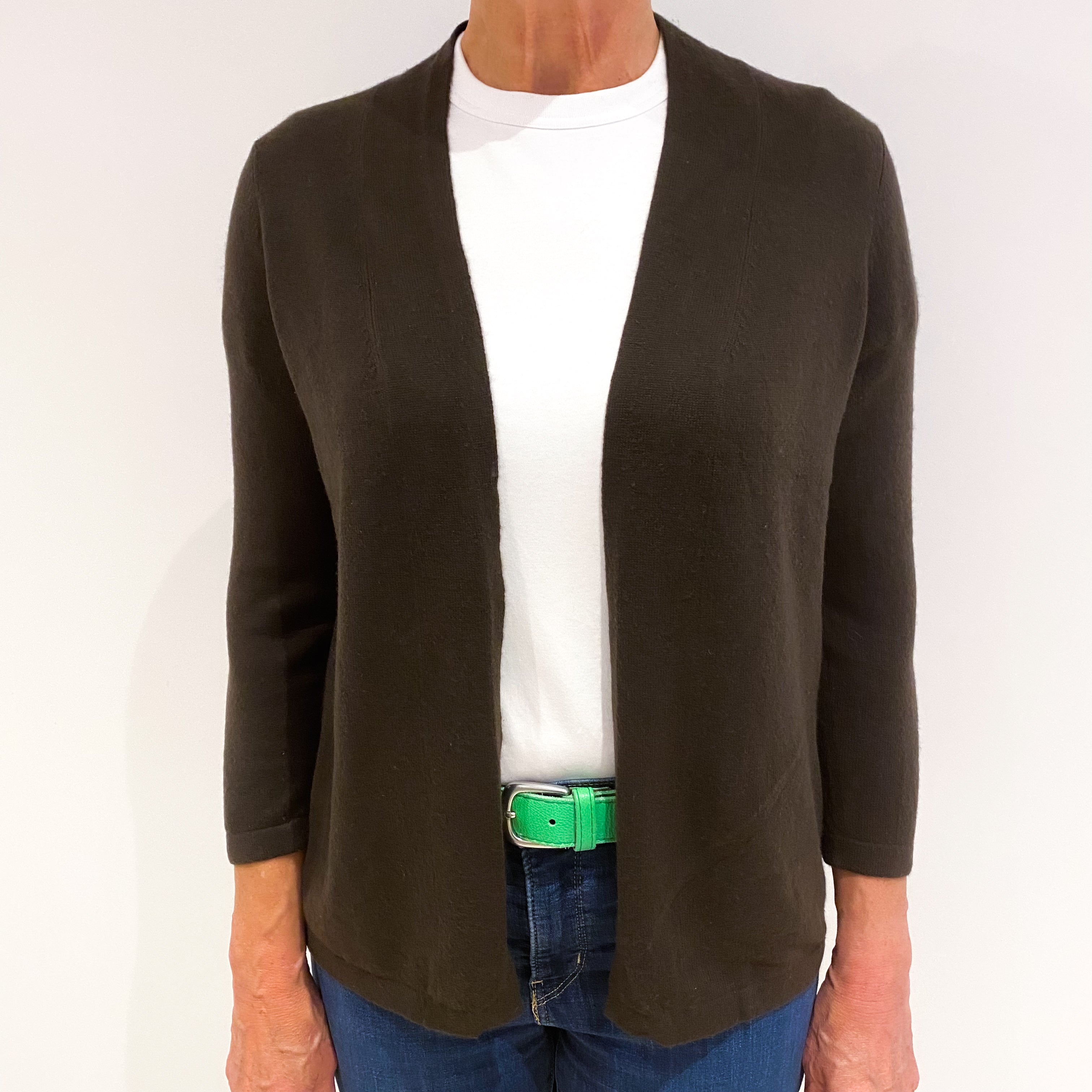 Chocolate Brown Cashmere Edge To Edge Cardigan Medium