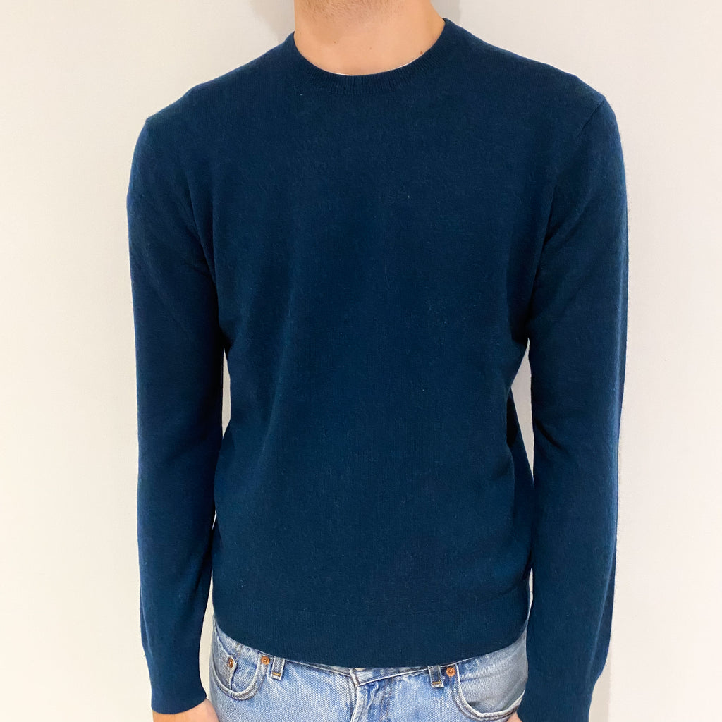 Men's Petrol Blue Cashmere Crew Neck Jumper Large