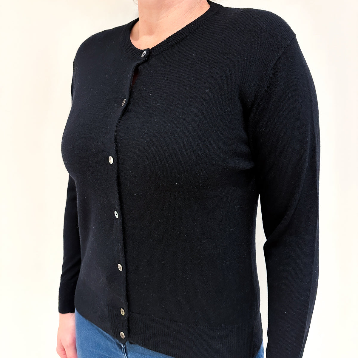 Black Cashmere Crew Neck Cardigan Large