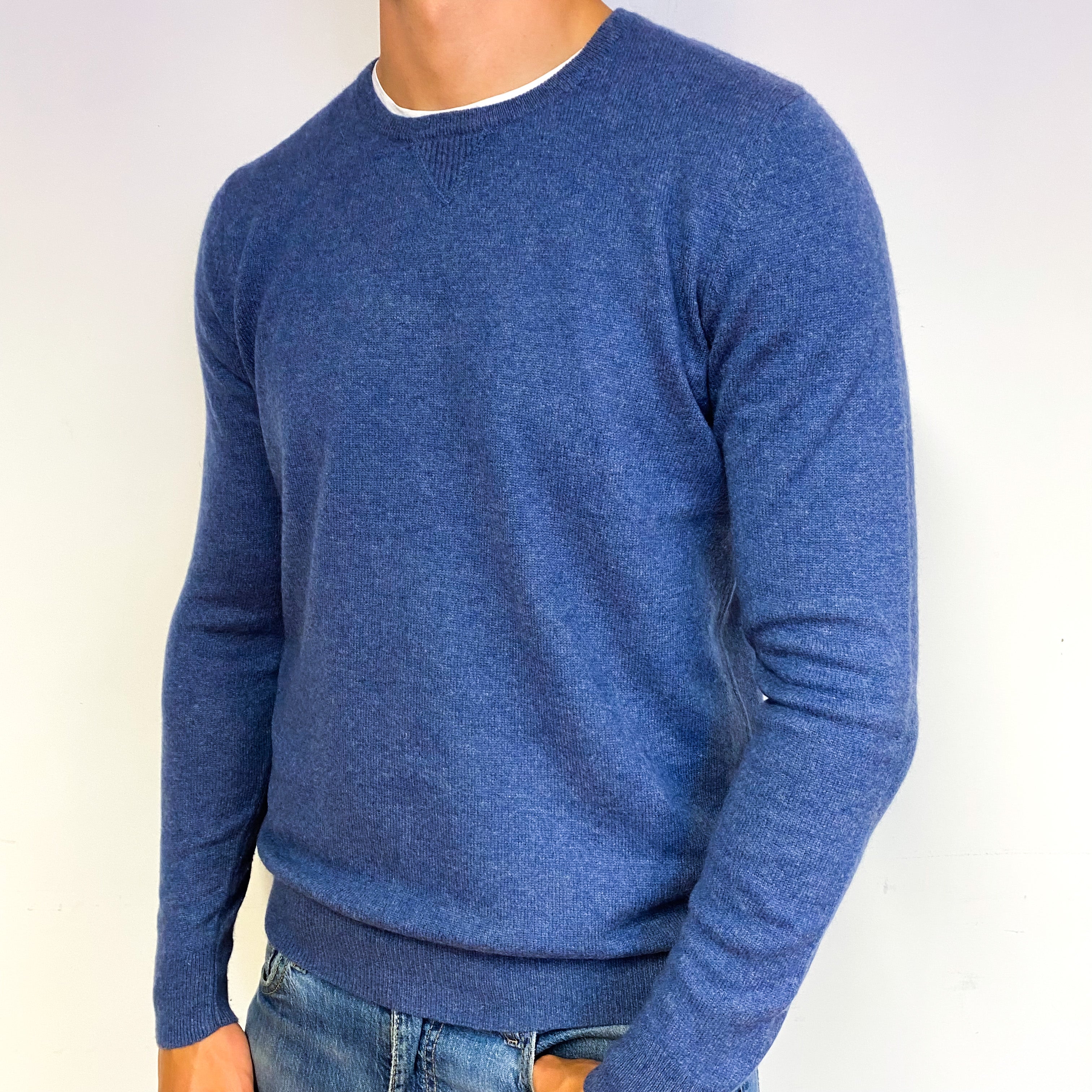 Men's Air Force Blue Cashmere Crew Neck Jumper Extra Large