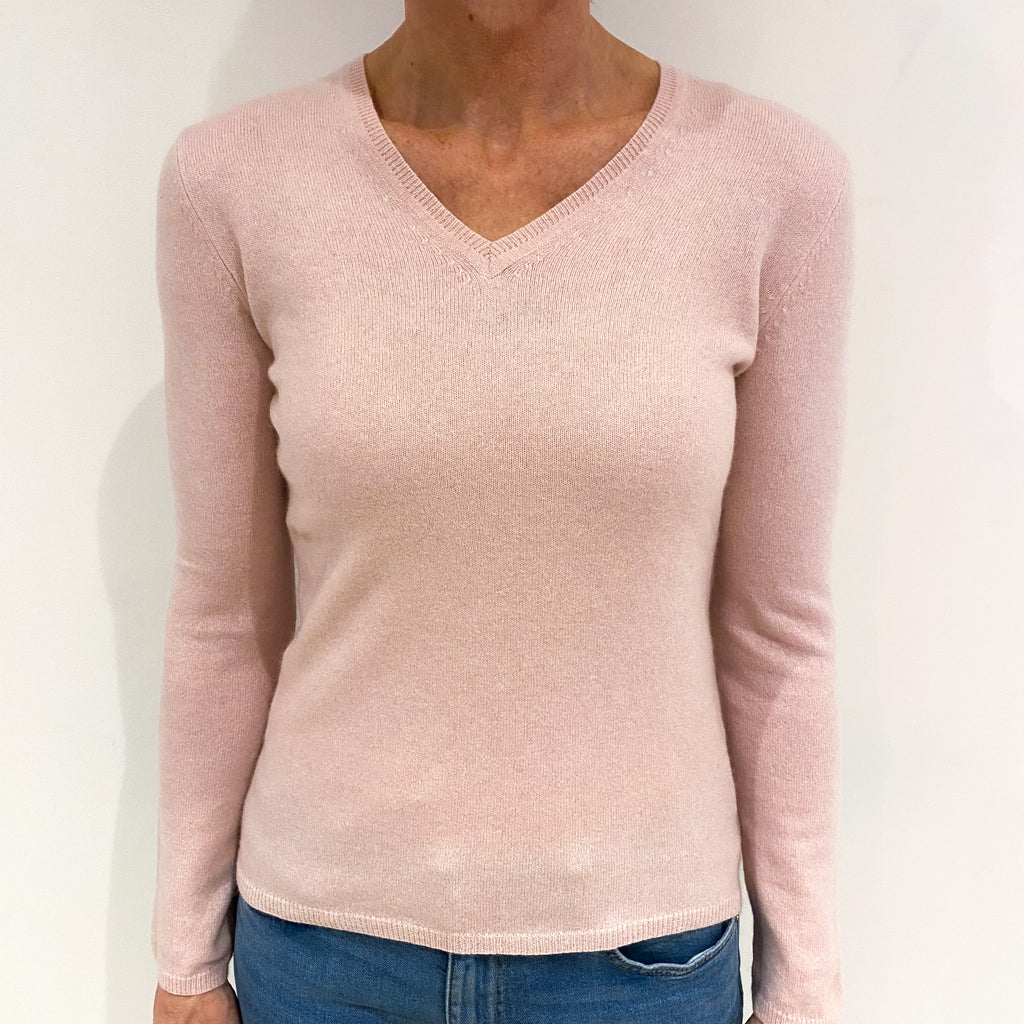 Pale Pink Cashmere V Neck Jumper Small