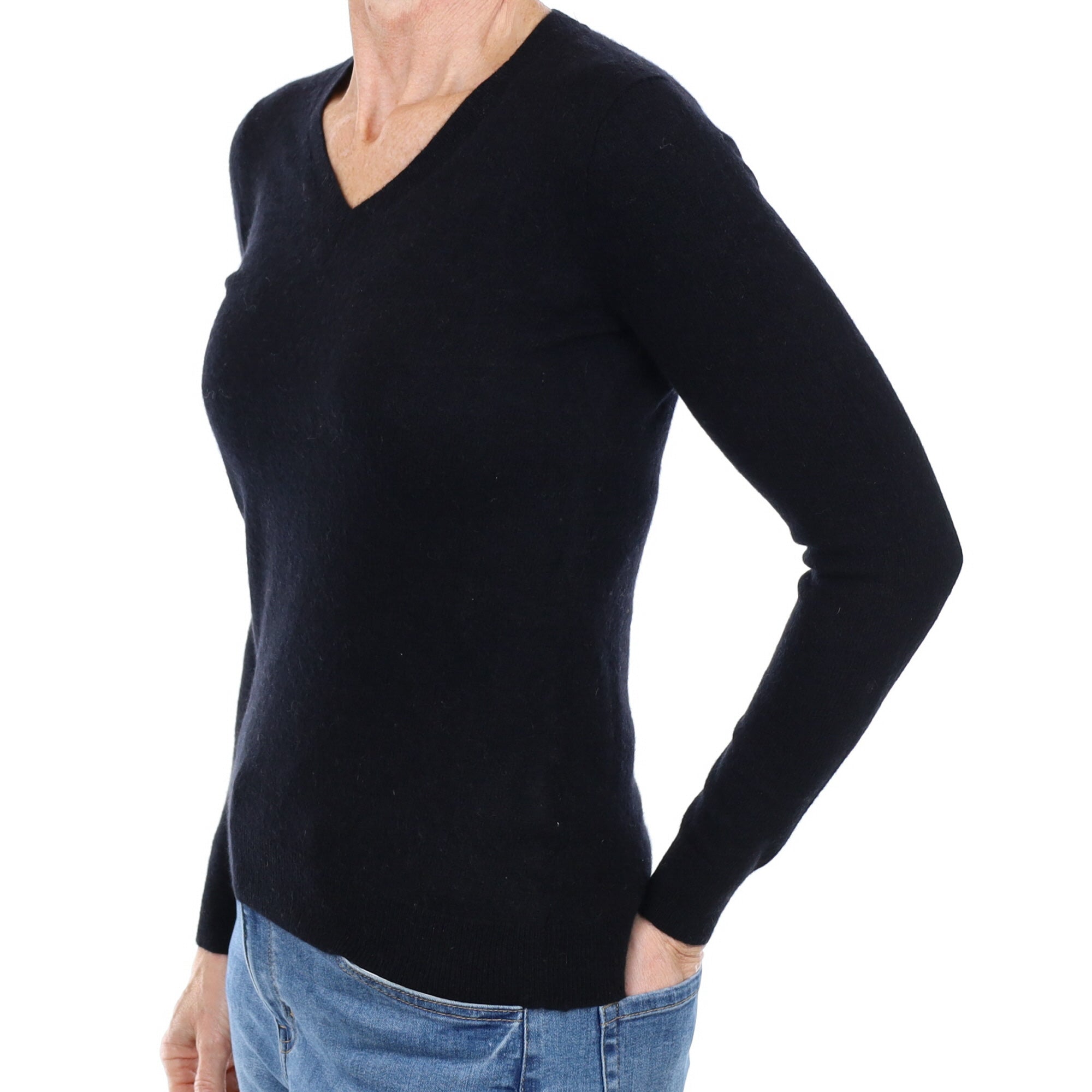 Black Cashmere V Neck Jumper Small
