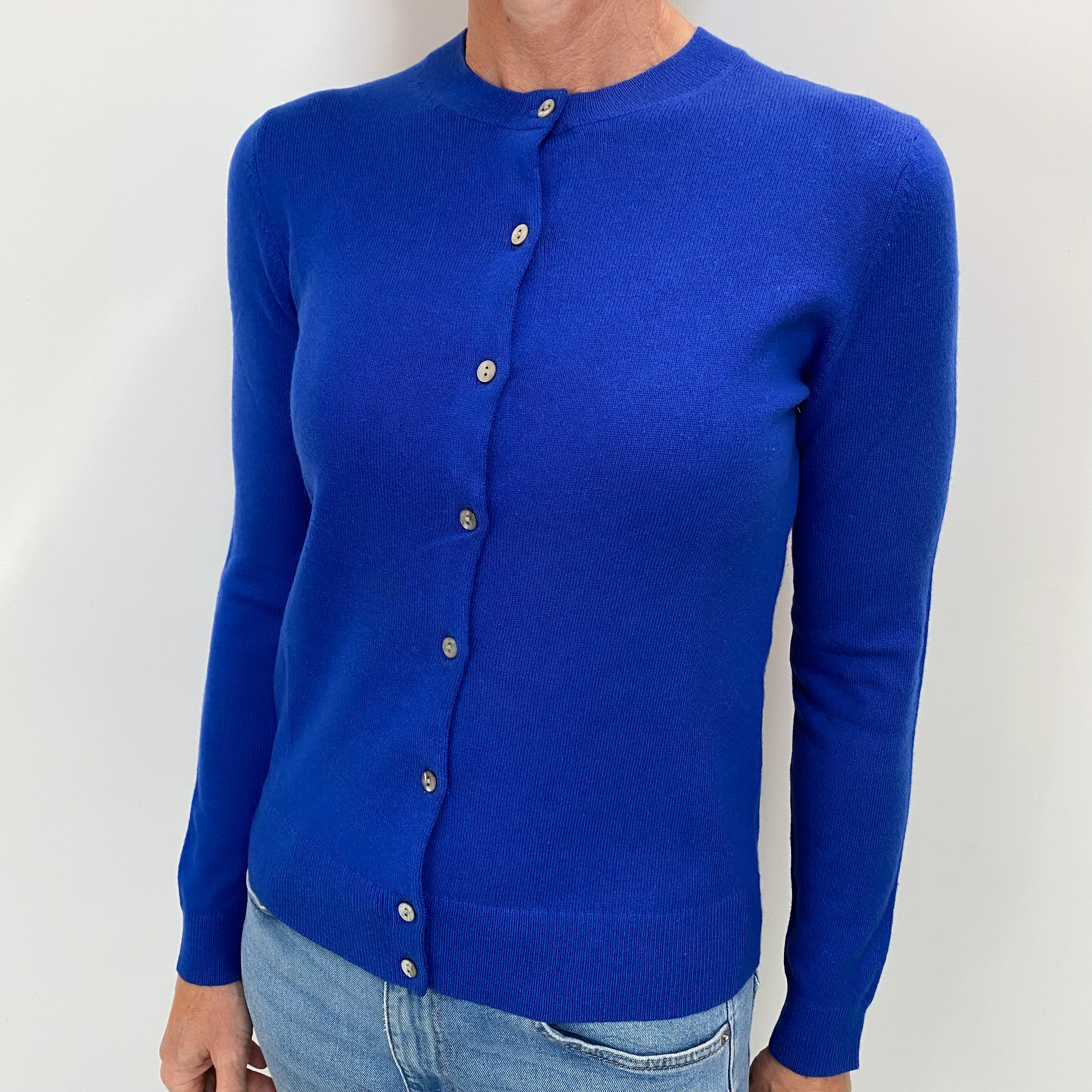 Cobalt Blue Cashmere Crew Neck Cardigan Small