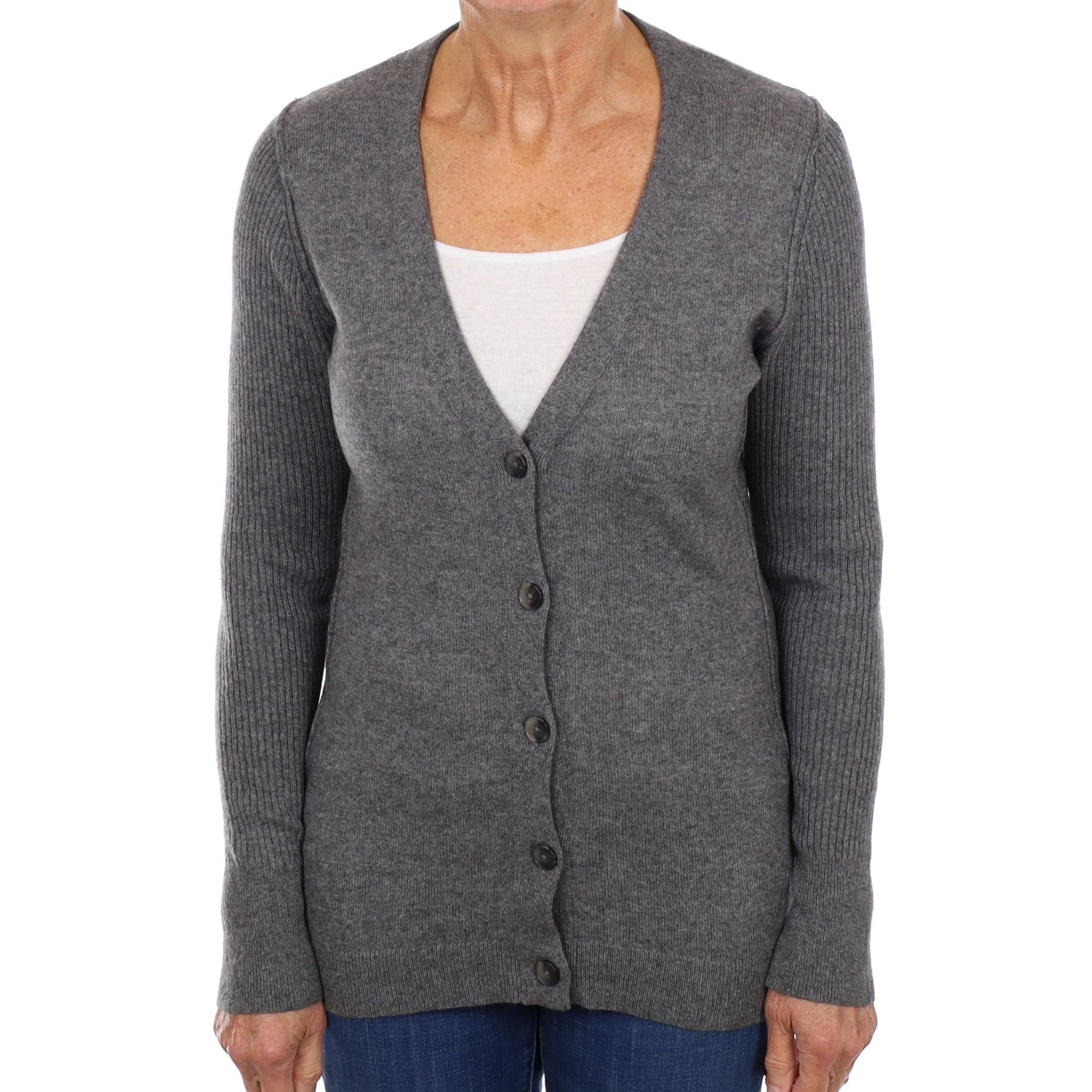 Slate Grey Cashmere V Neck Cardigan Medium