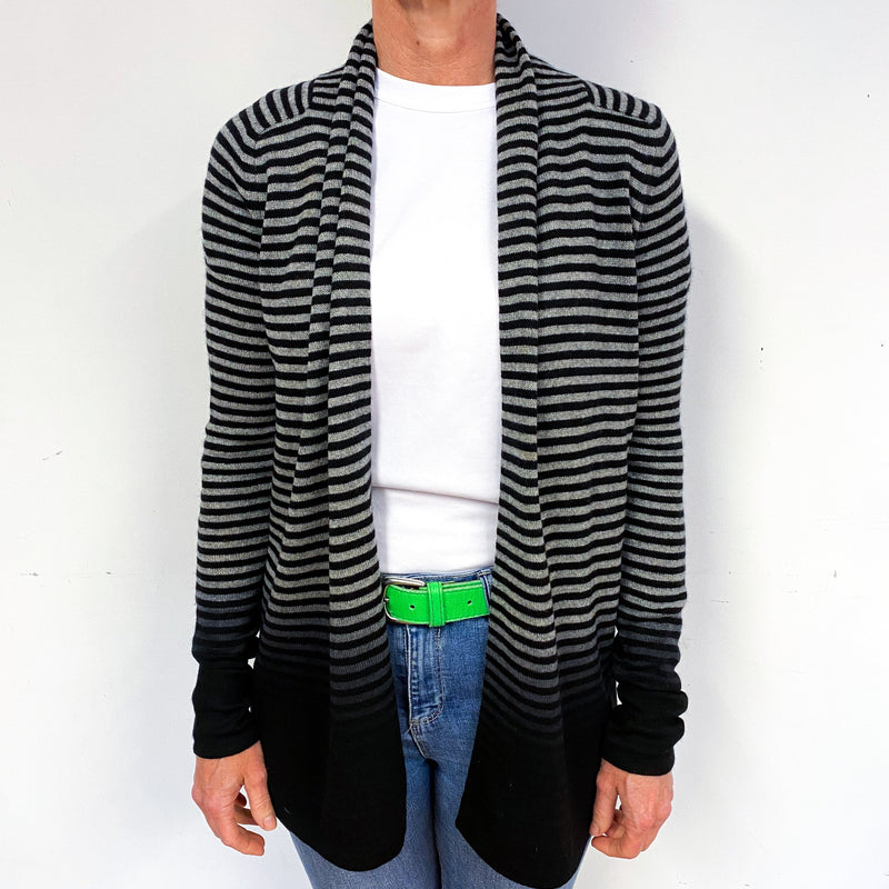 Theory Black Grey Stripe Cashmere Edge to Edge Cardigan Medium
