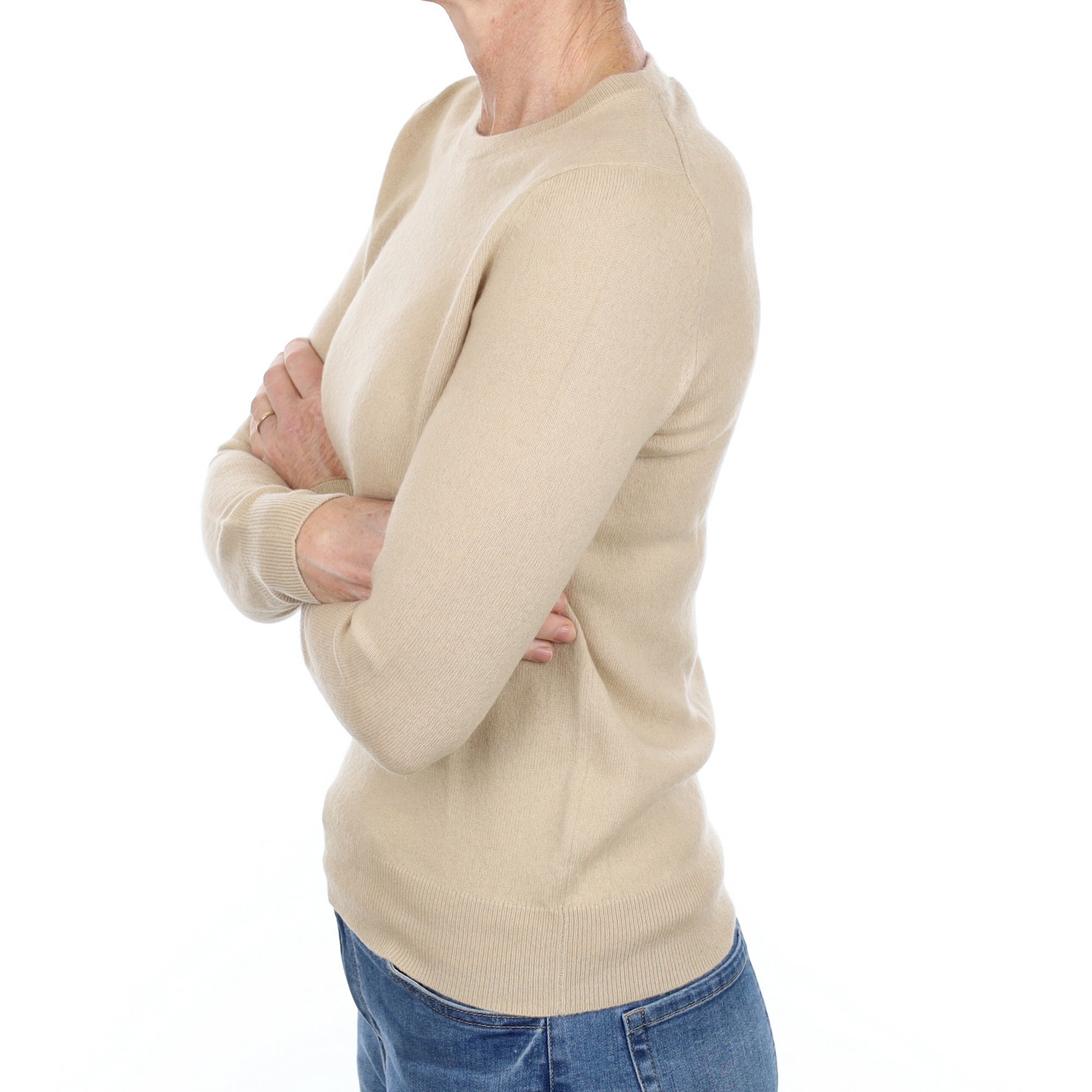 Sand Beige Cashmere Crew Neck Jumper Small