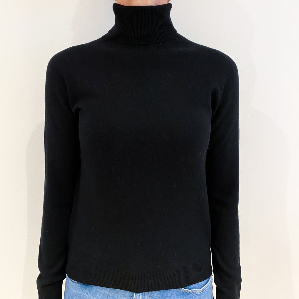 Black Cashmere Polo Neck Jumper Small